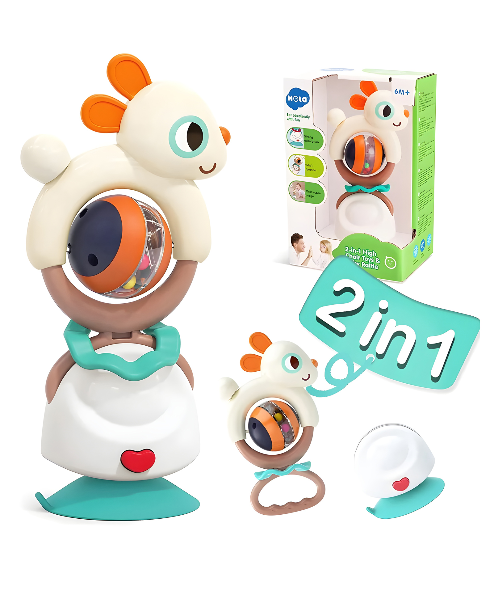 YAMAMA 2 in 1 Naughty Rabbit High Chair Rattle Toys with Suction Cups for Baby Toys, Early Educational Developmental Baby Tray Rattles Toy, Baby Sensory High Chair Toy - Multicolor-image-34
