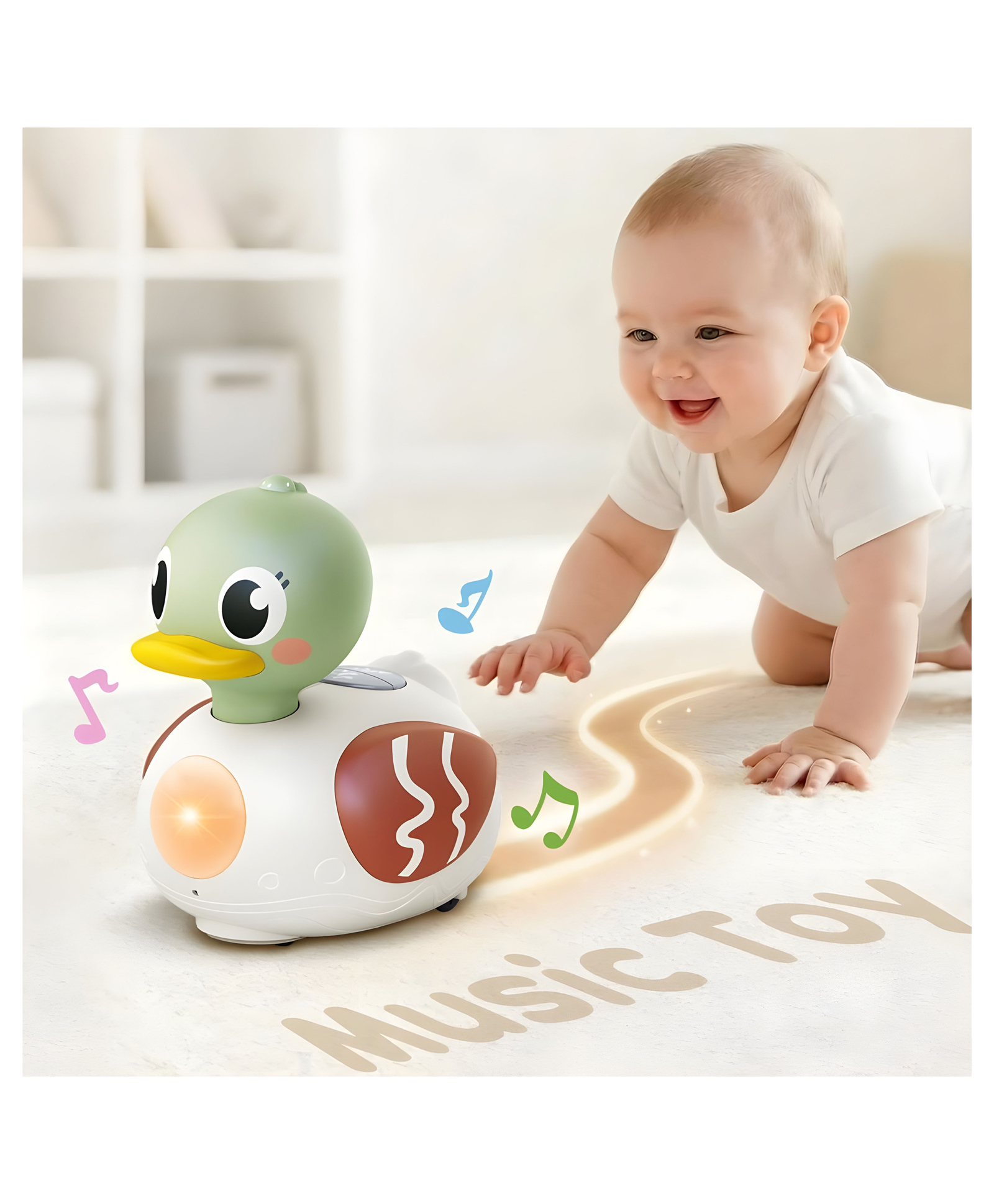 YAMAMA Musical Duck Toys with Lights And Music, Crawl Learning & Soothing Duck Toys for Kids, Spinning Head, Singing Quaker Duck, Infant Tummy Time Crawling Toy - Multicolor-image-2