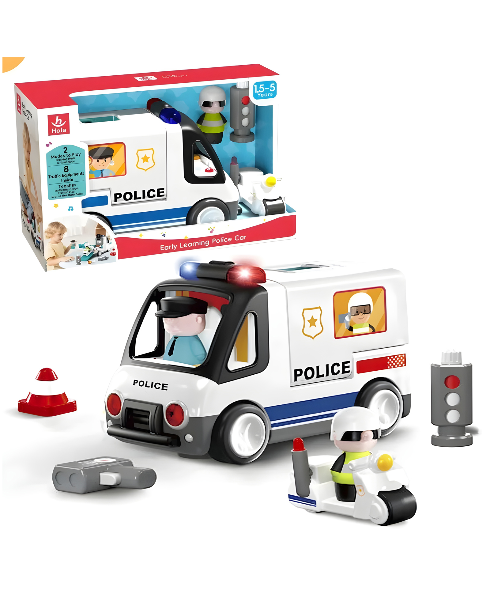 YAMAMA Musical Police Trucks Car Toy With Lights And Music, Early Learning Police Car Toys for Kids, Interactive Educational Kids Toy - Multicolor-image-16