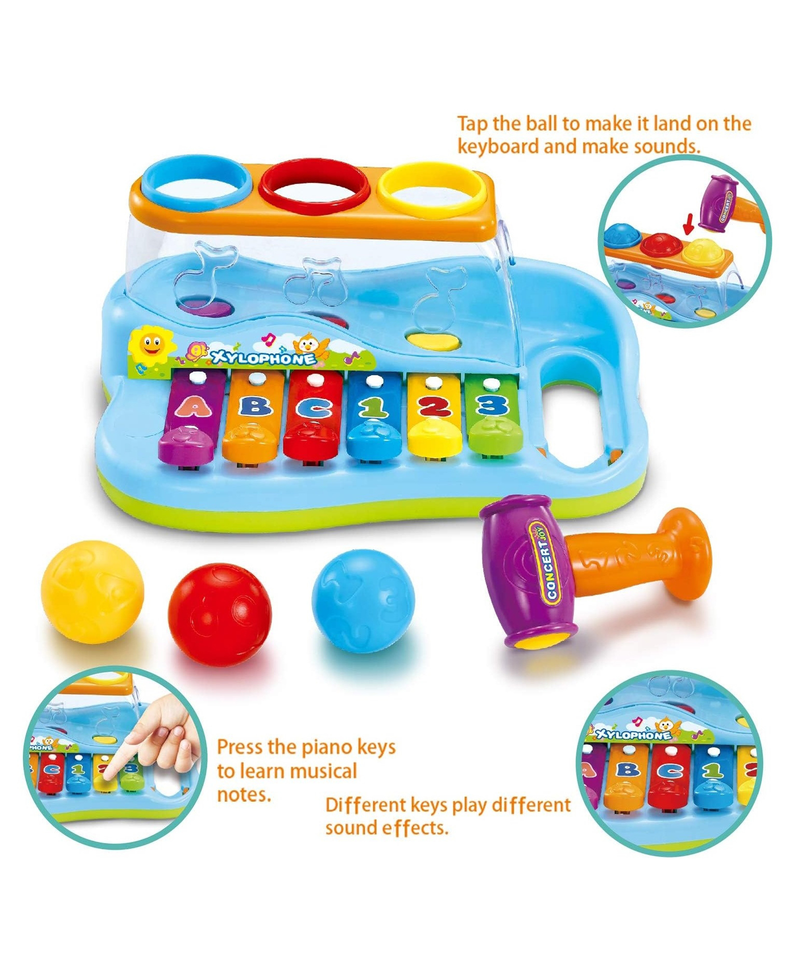 YAMAMA Pop 'N Play Pound A Ball Toys For Kids, Xylophone Baby Musical Toy, 6 Piano Keys, Colorful Balls, Exciting Hammer Toy, Fun Entertainment Xylophone Hammer Ball Toy - Multicolor-image-34