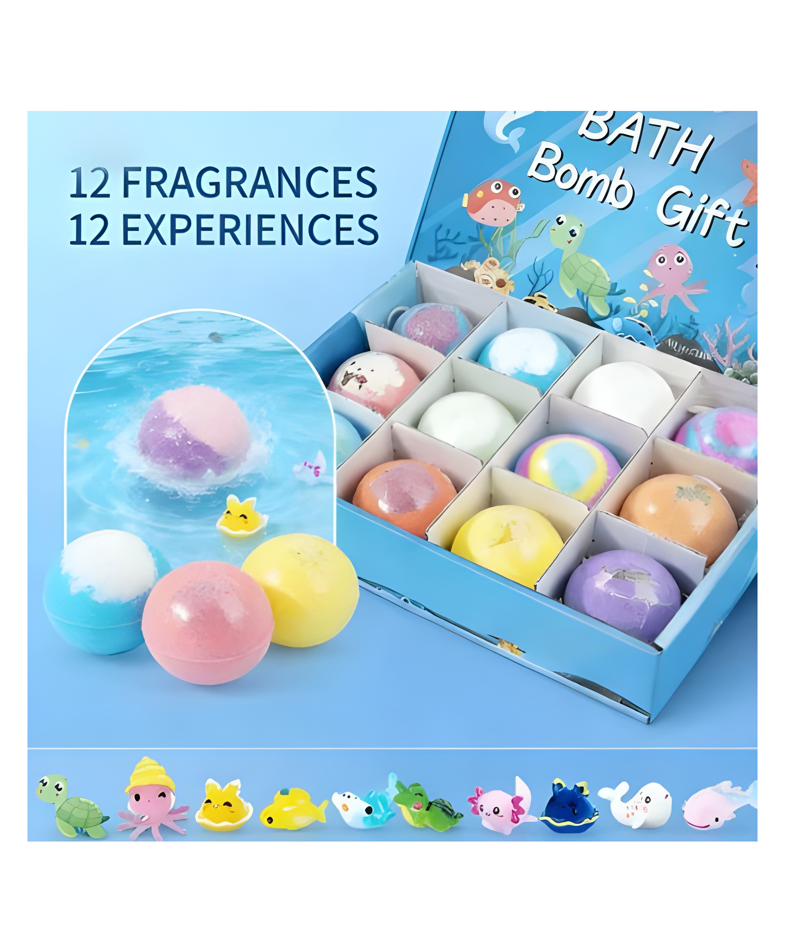 YAMAMA 12 Pcs Bath Bombs for Kids with Toys Inside, Bath Bombs Gift Set with Sea Animals Toys, Rich In Essential Oil and Shea Butter, Birthday Christmas New Year Gifts for Kids Boys Girls - Multicolor-image-49