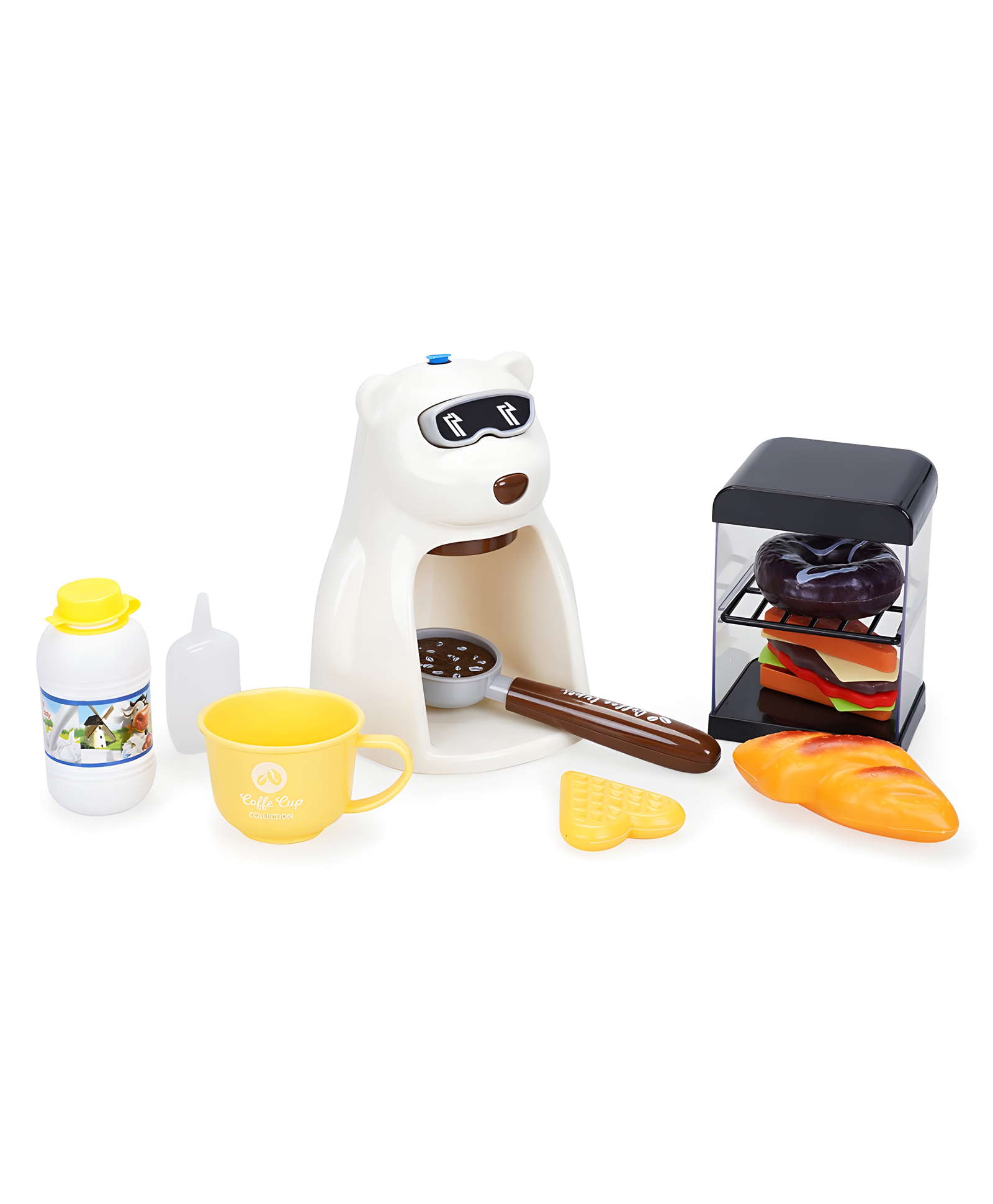 YAMAMA Cute Bear Coffee Machine Toys for Kids, Kitchen Pretend Play Set Toy, Tiny Bear Café Set - Multicolor-picture-12