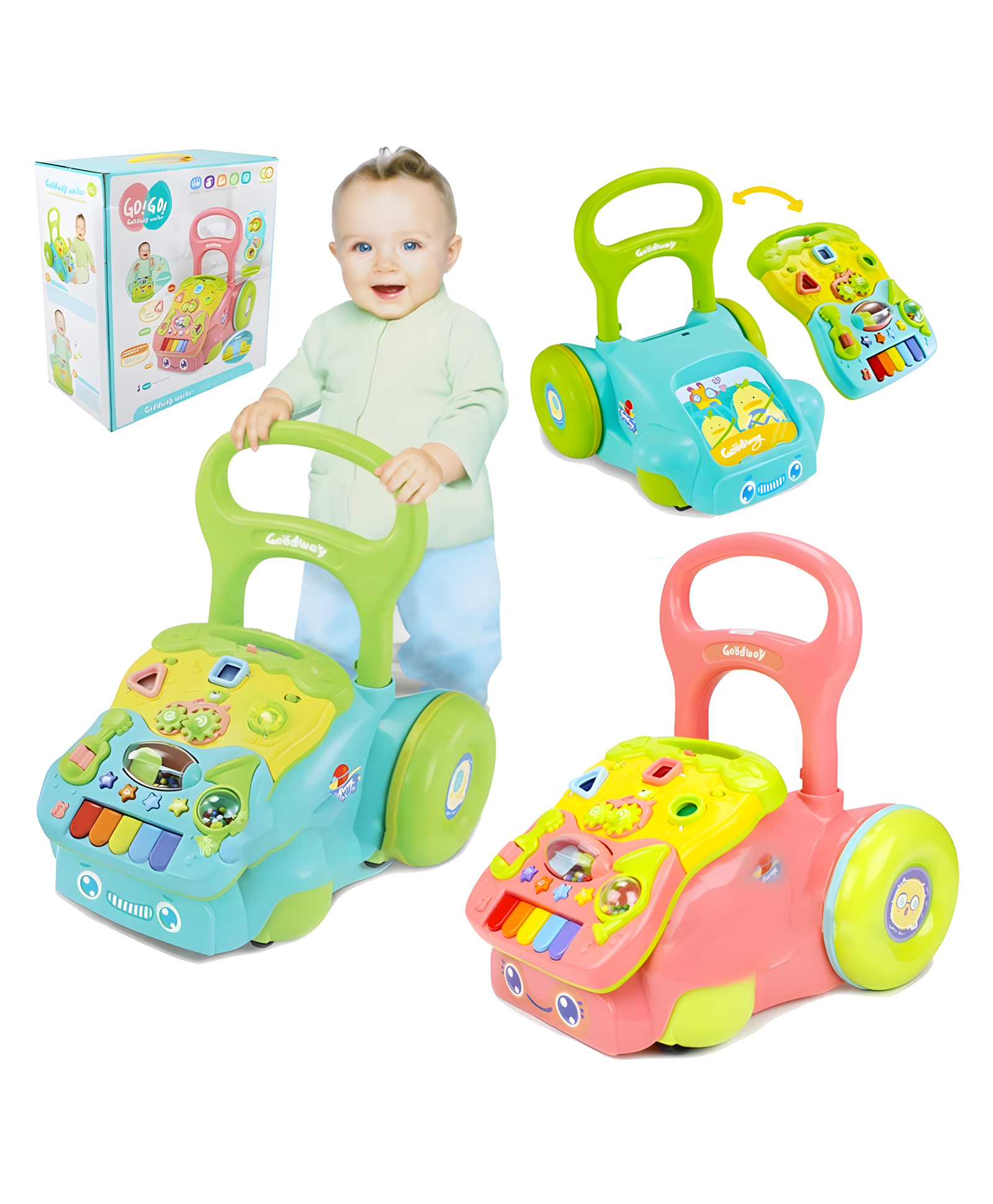 YAMAMA Multifunctional Baby Walker, Interactive Self-Balancing Scientific Learning Walker for Toddlers with Removable Front Play Panel - Color May Vary-picture-25
