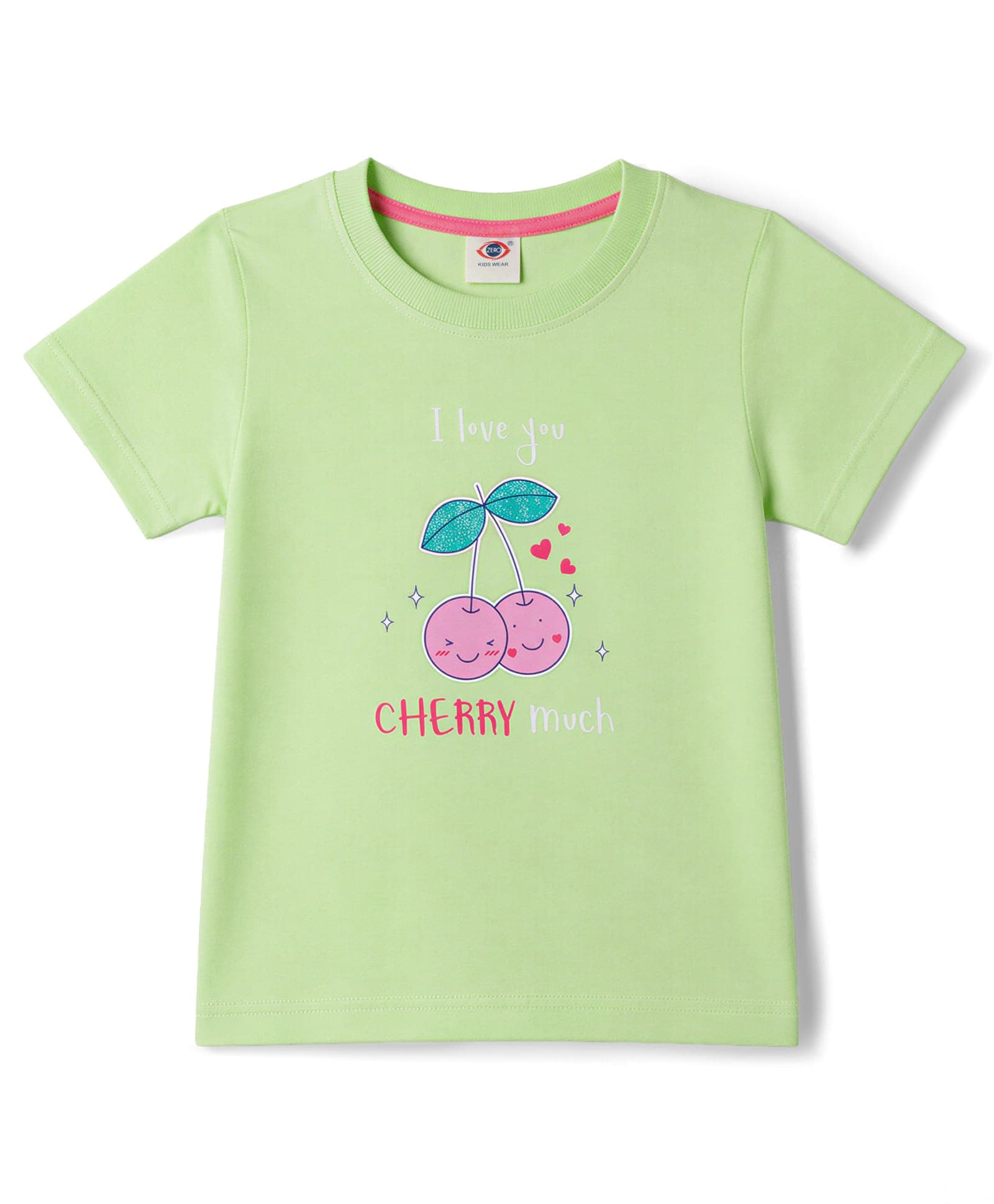 Zero Sinker Knit T-Shirts with Half Sleeves and Cherry Print in Limegreen-picture-13