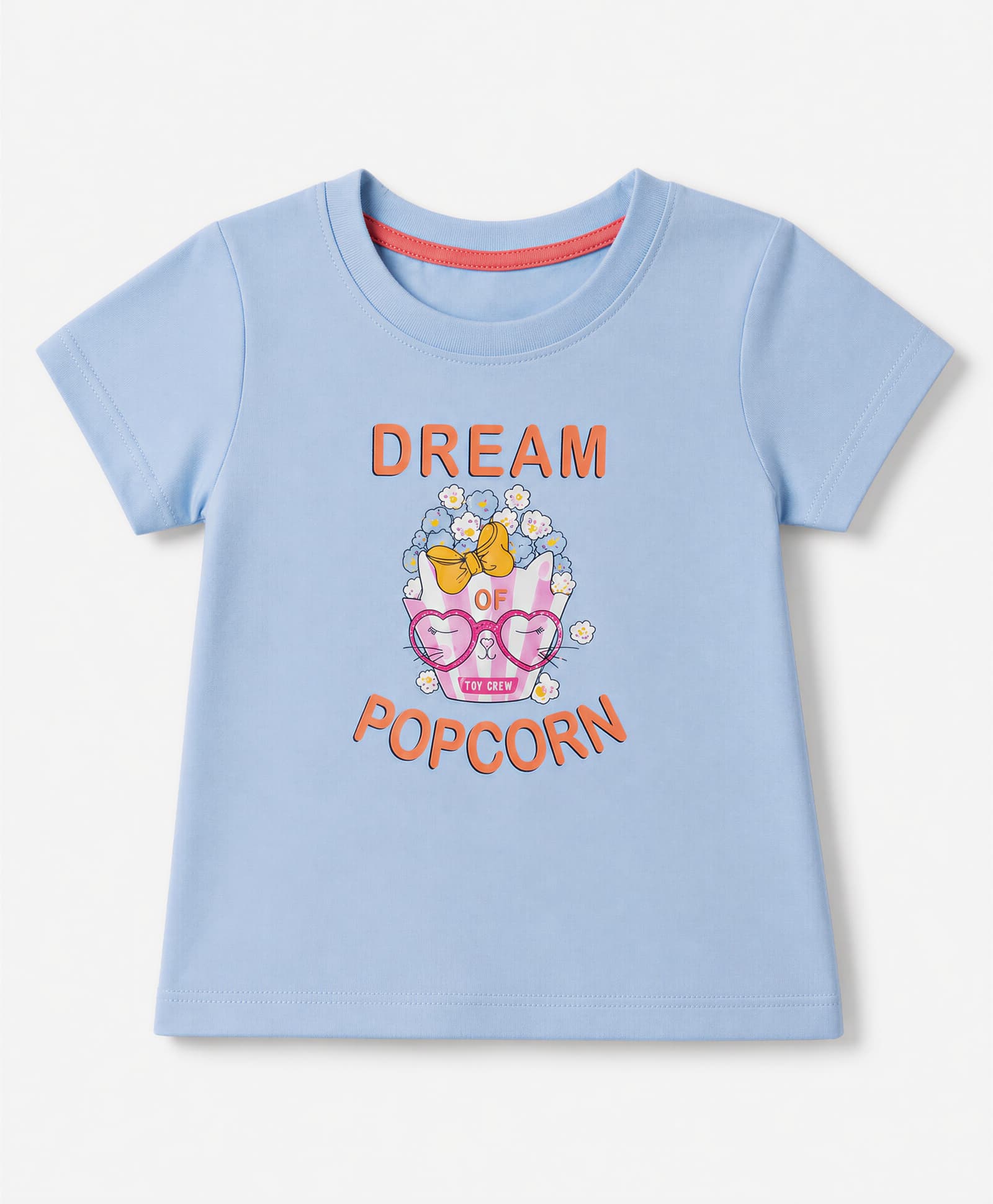 Zero Sinker Knit T-Shirts with Half Sleeves and Dream of Popcorn Print in Blue-picture-39