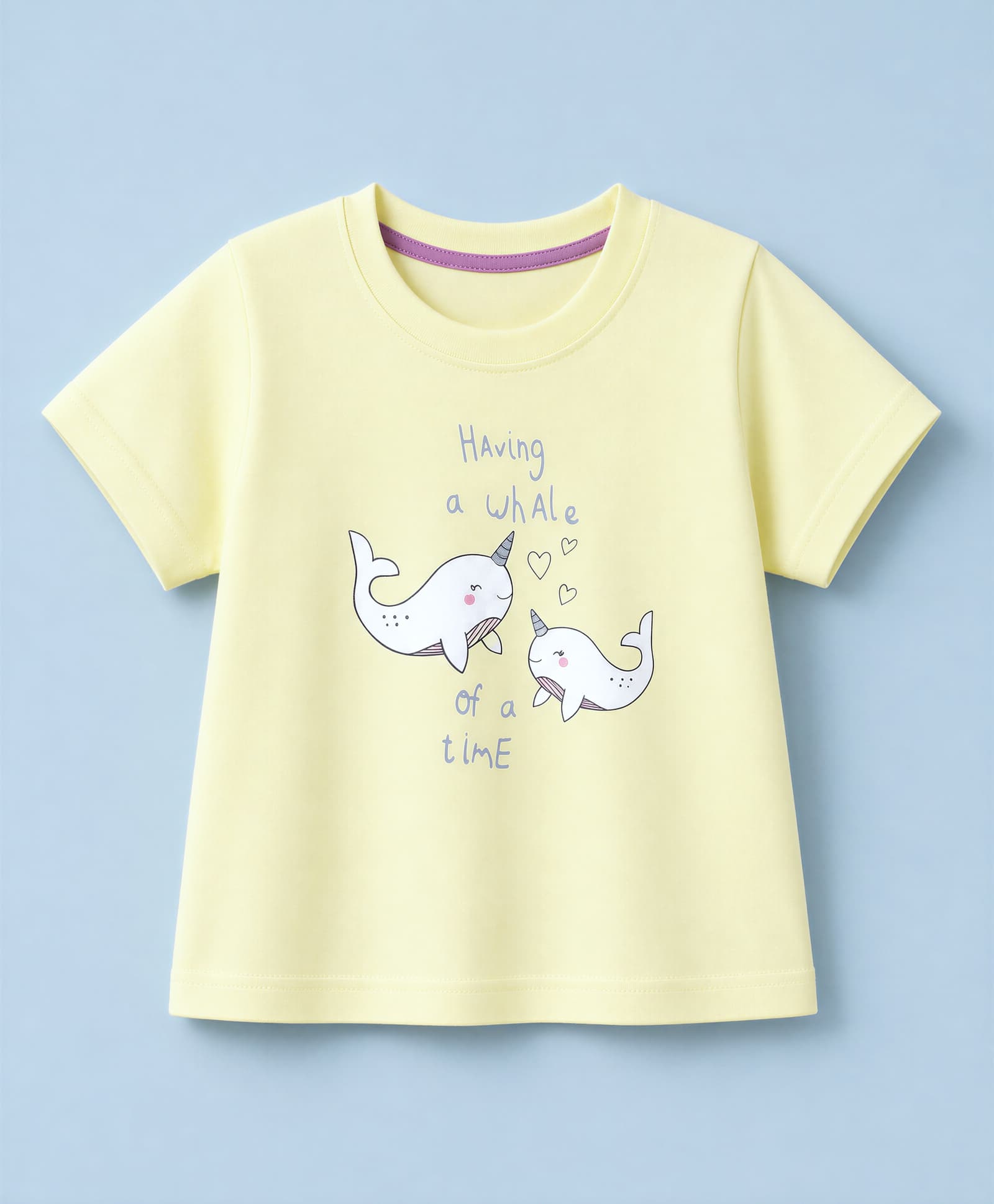 Zero Sinker Knit T-Shirts with Half Sleeves and Whale Print in Lemon Yellow-picture-13