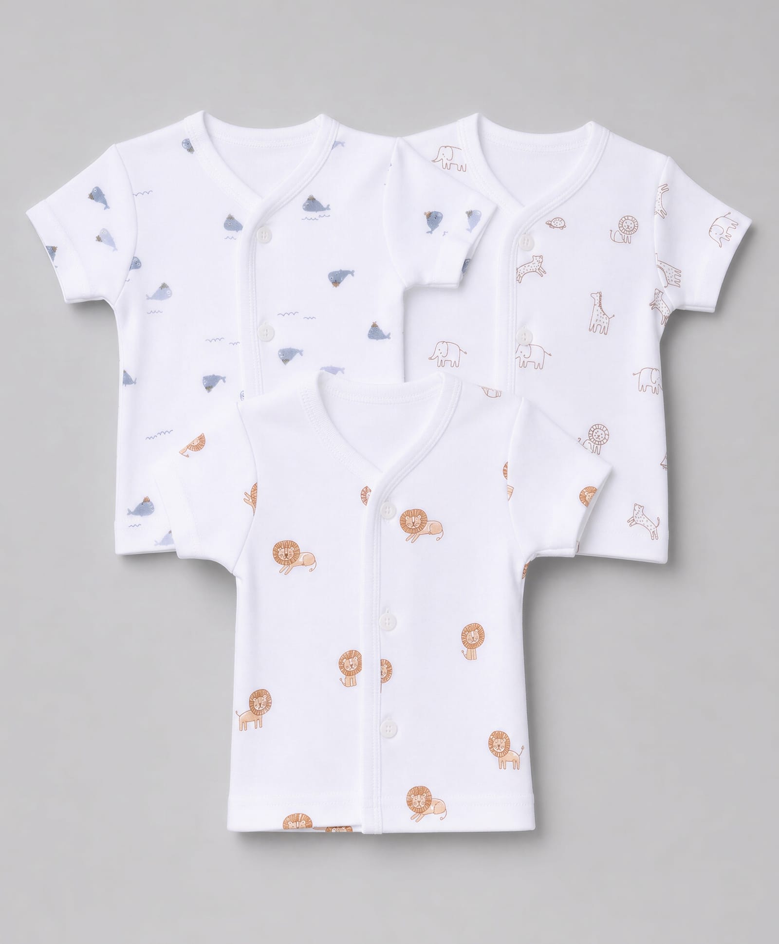 Zero Sinker Knit Half Sleeves Animal Printed Jhablas Set of 3 - White-picture-10