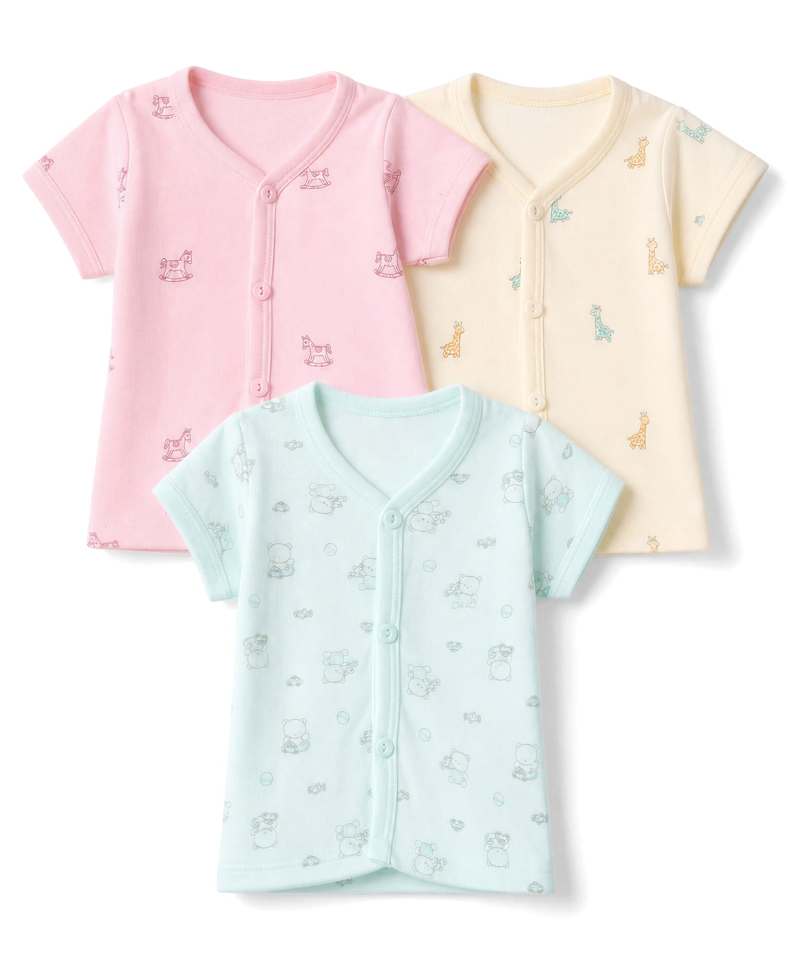Zero Sinker Knit Half Sleeves Jhablas With Animal Print Pack Of 3 - Sea Green, Pink & Peach-picture-27