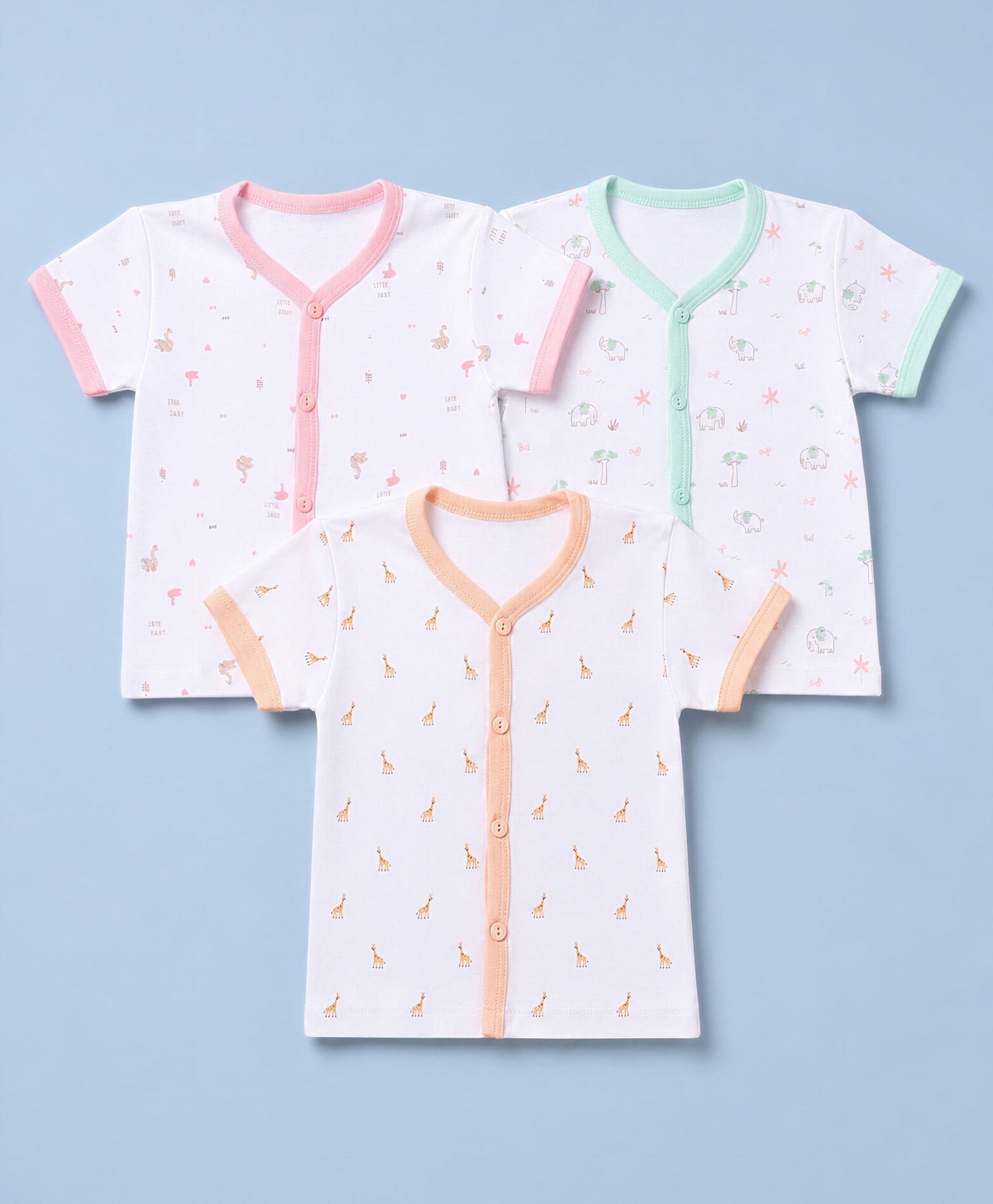 Zero Sinker Knit Half Sleeves Jhablas With Animal Print Pack of 3 - Pink, Light Orange & Green-picture-12