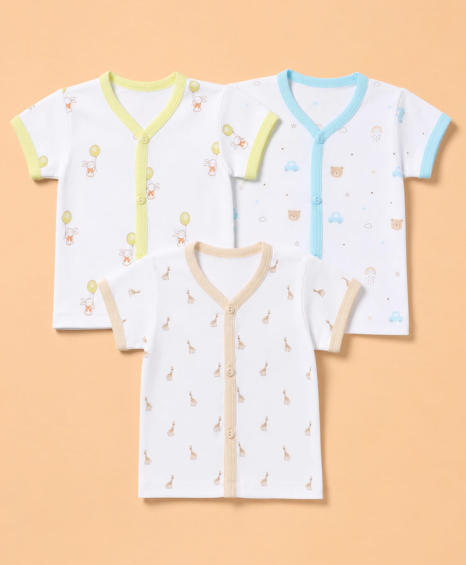 Zero Sinker Knit Half Sleeves Jhablas With Animal Print Pack Of 3 - Beige, Pink & Blue-picture-4