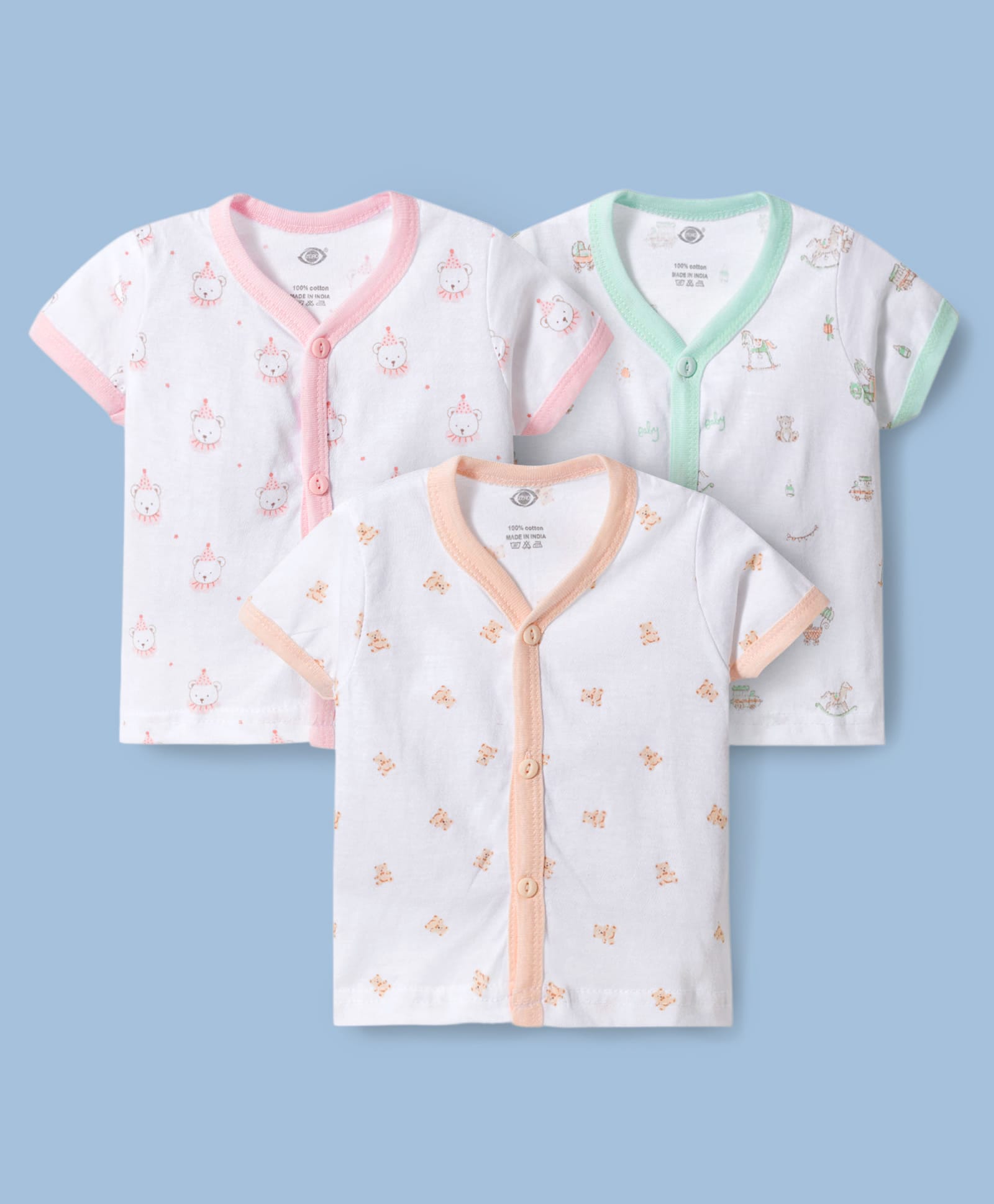 Zero Sinker Knit Half Sleeves Jhablas With Animal Print Pack Of 3 - Sea Green, Pink & Peach-picture-18