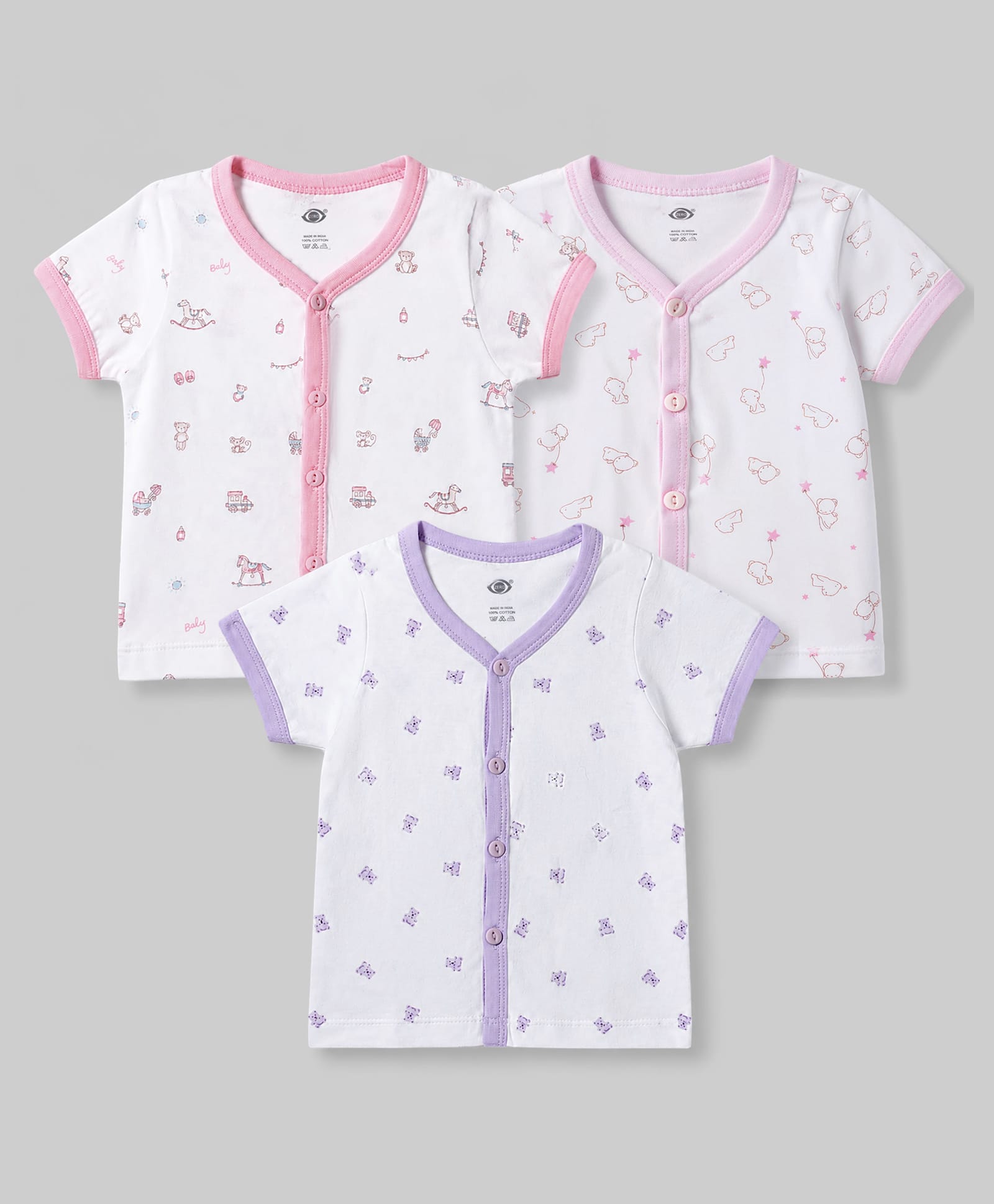 Zero Sinker Knit Half Sleeves Jhablas With Animal Print Set of 3 - White & Light Pink-picture-4