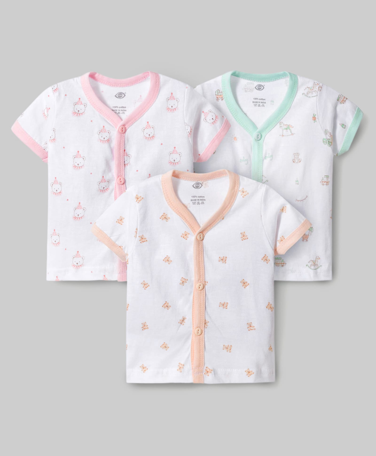 Zero Sinker Knit Half Sleeves Jhablas With Animal Print Pack Of 3 - Peach, Sea Green & Blue-image-31