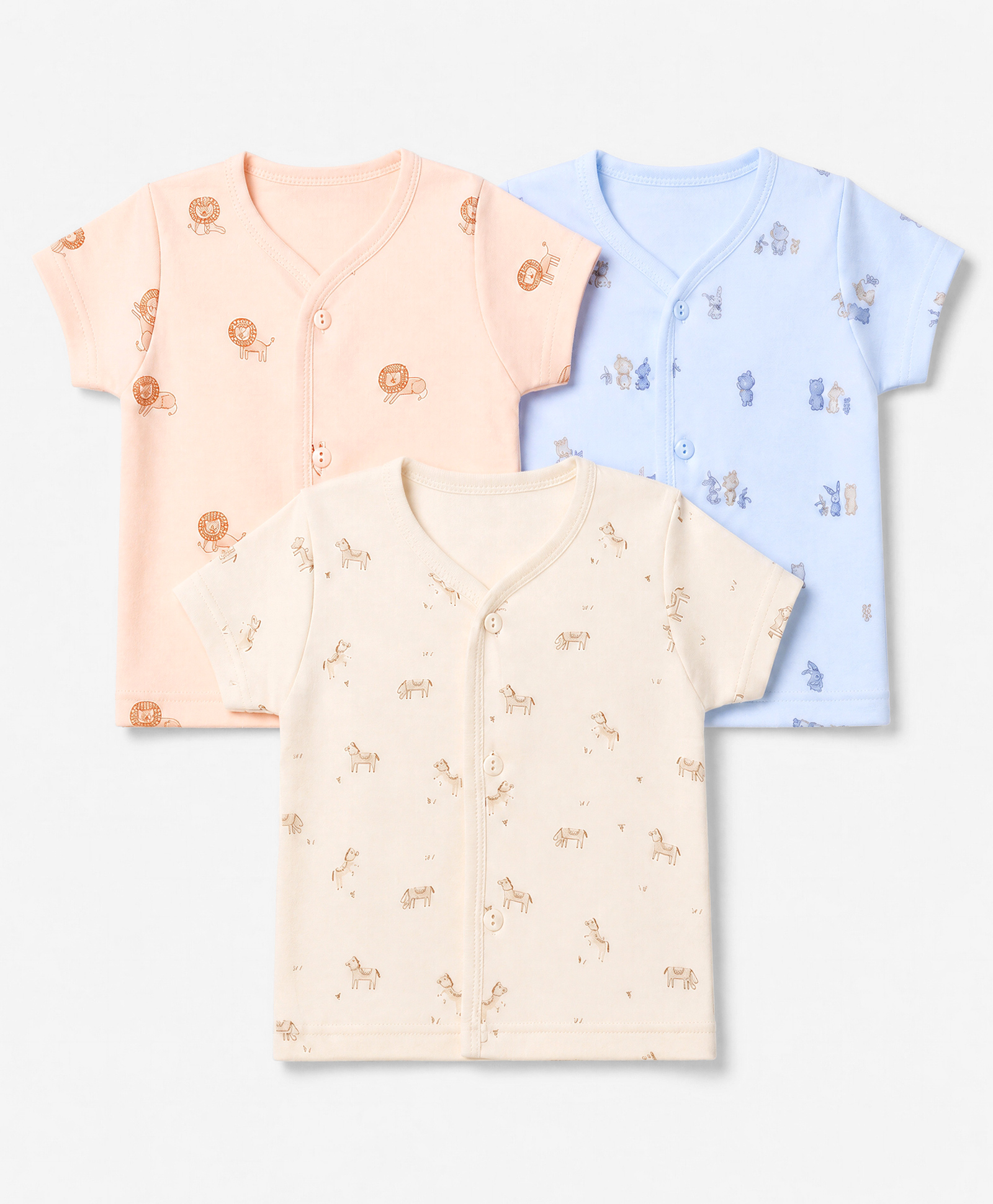 Zero Sinker Knit Half Sleeves Jhablas With Animal Print Set of 3 - Orange, Blue & Peach-image-41