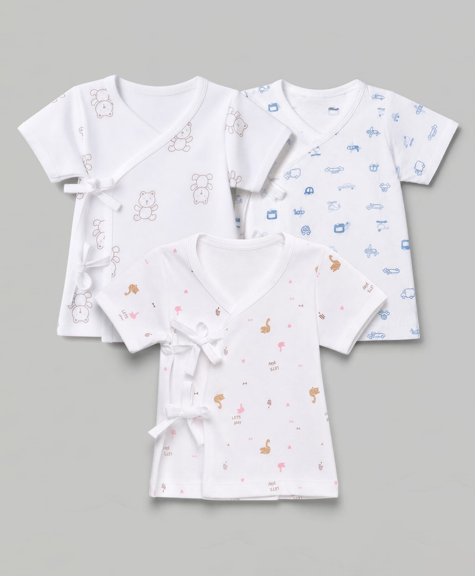 Zero Sinker Knit Half Sleeves Jhablas With Teddy, Duck , Helicopter & Car Print Pack of 3 - White-picture-8