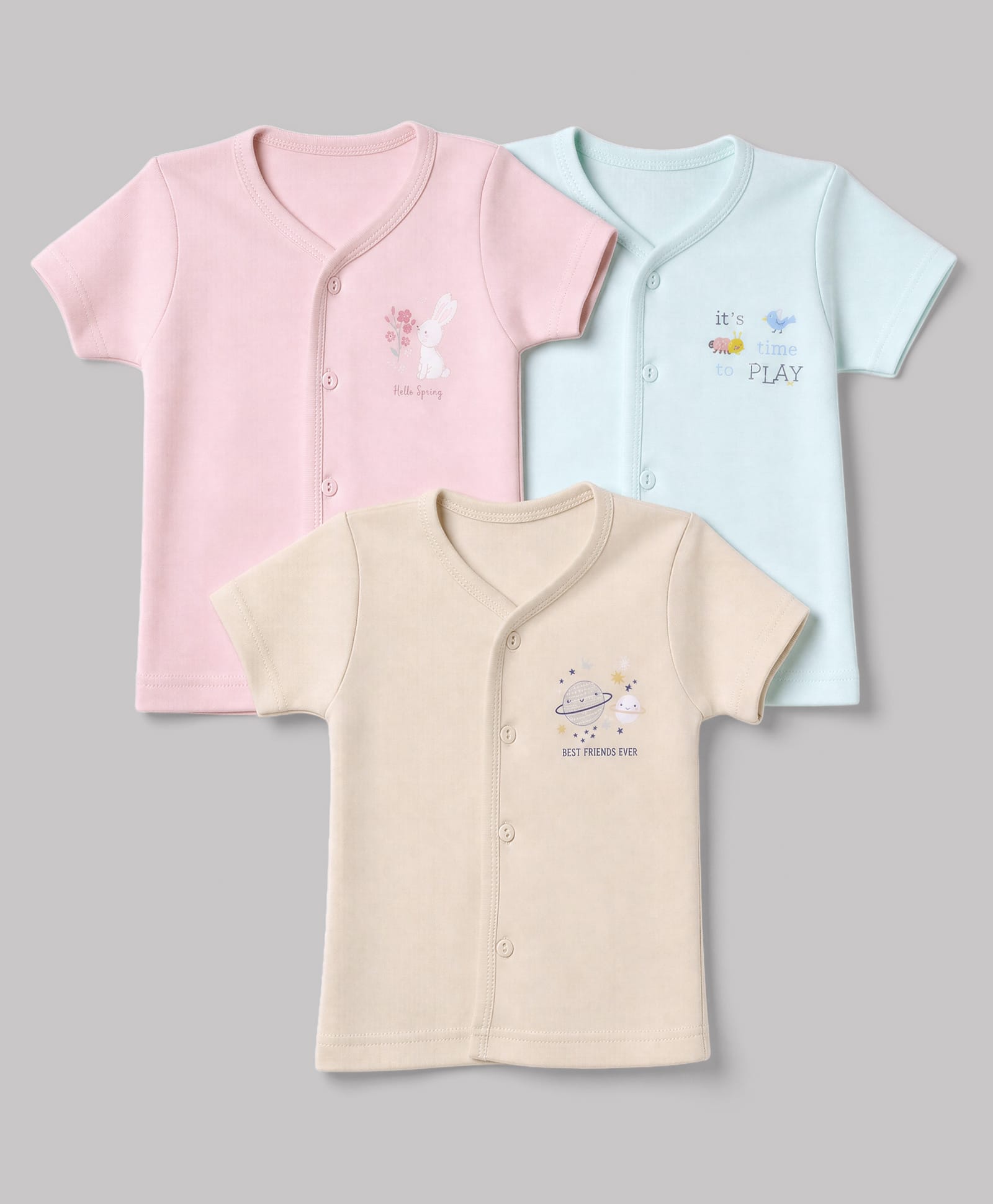 Zero Sinker Knit Half Sleeves Jhablas With Text Print Set of 3 - Pink, Beige & Blue-picture-1
