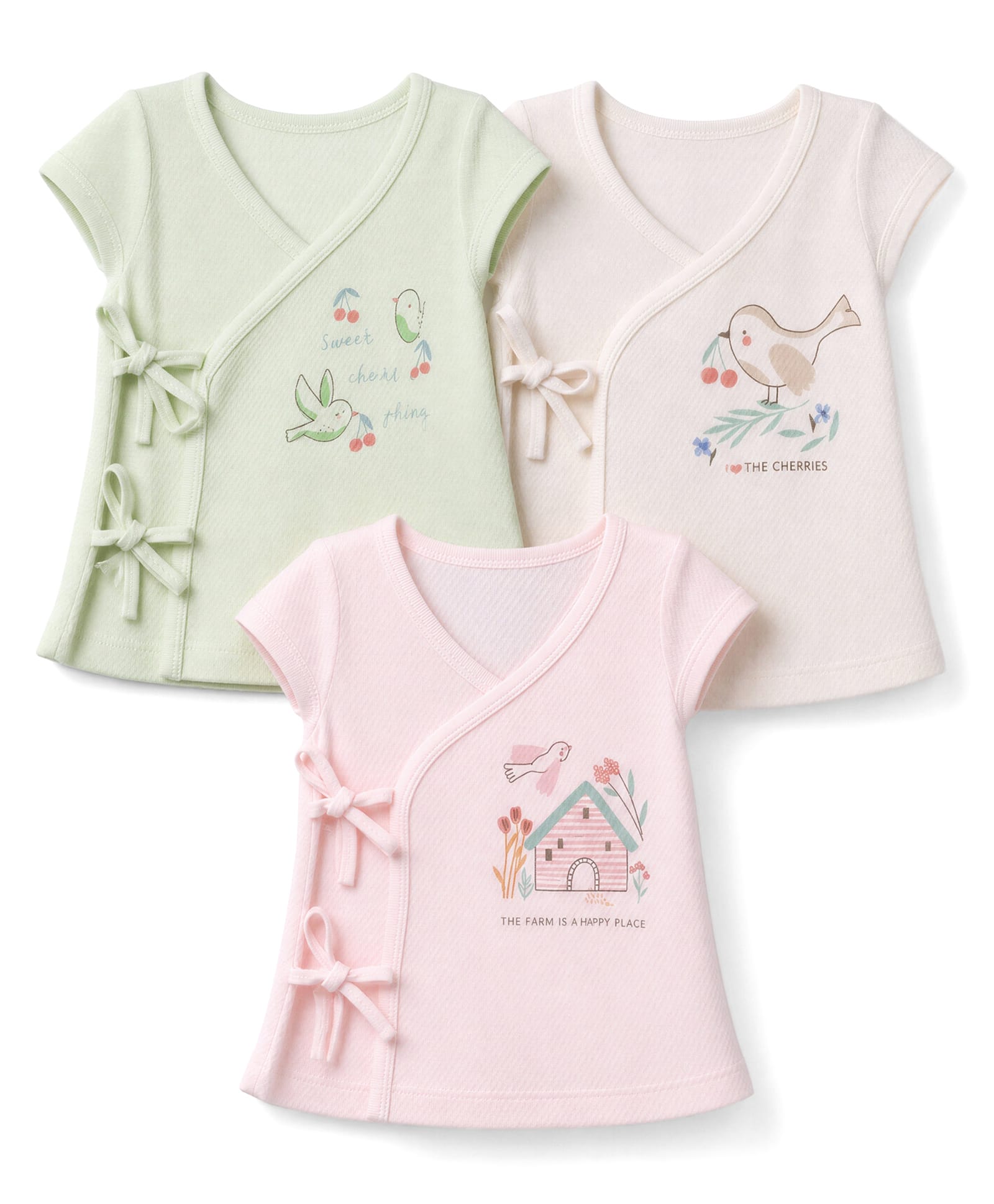 Zero Sinker Knit Half Sleeves Jhablas With Bird Print Pack of 3 - Peach, Green & Beige-picture-40