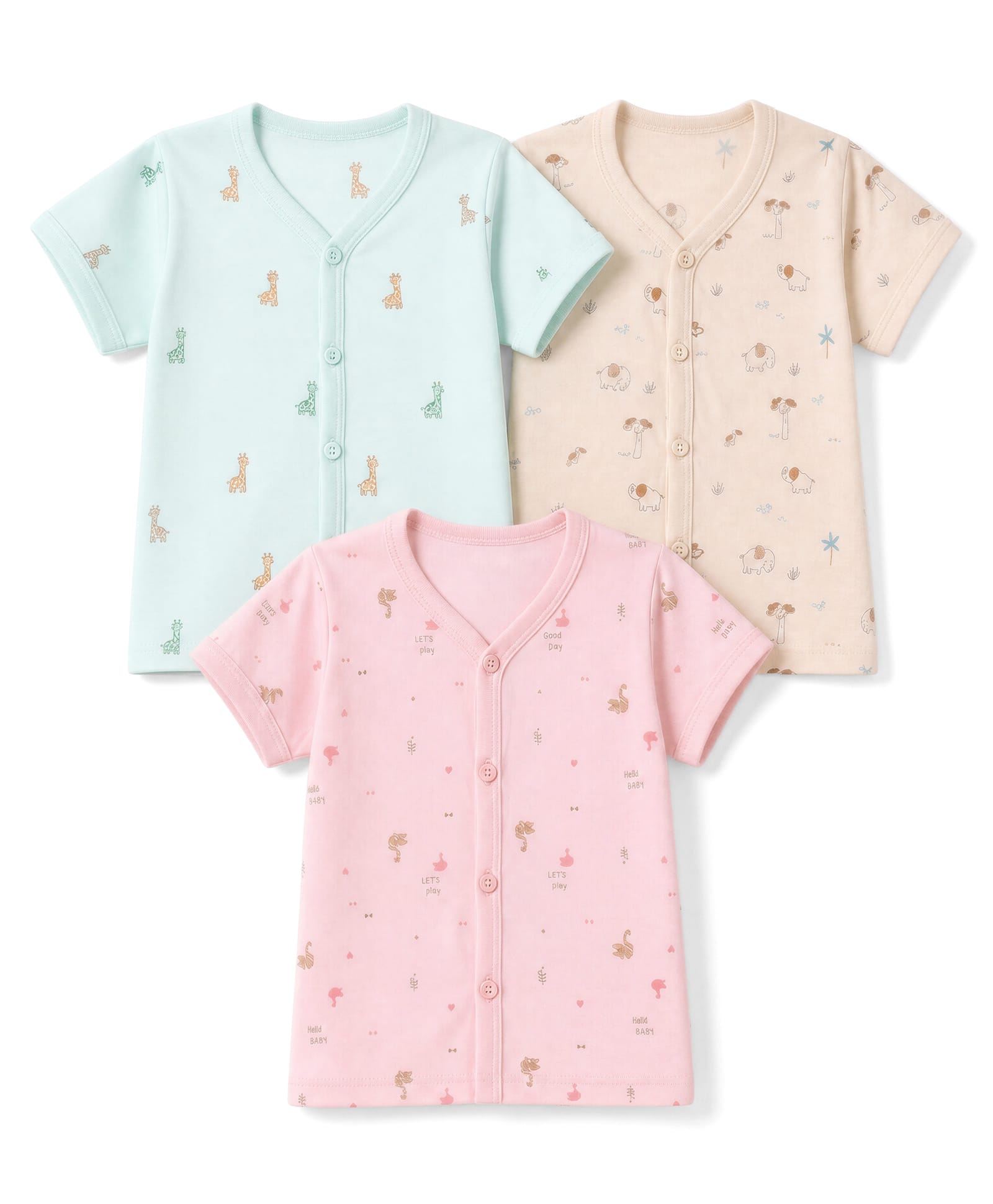 Zero Sinker Knit Half Sleeves Jhablas With Animal Print Set of 3 - Pink & Brown-picture-0