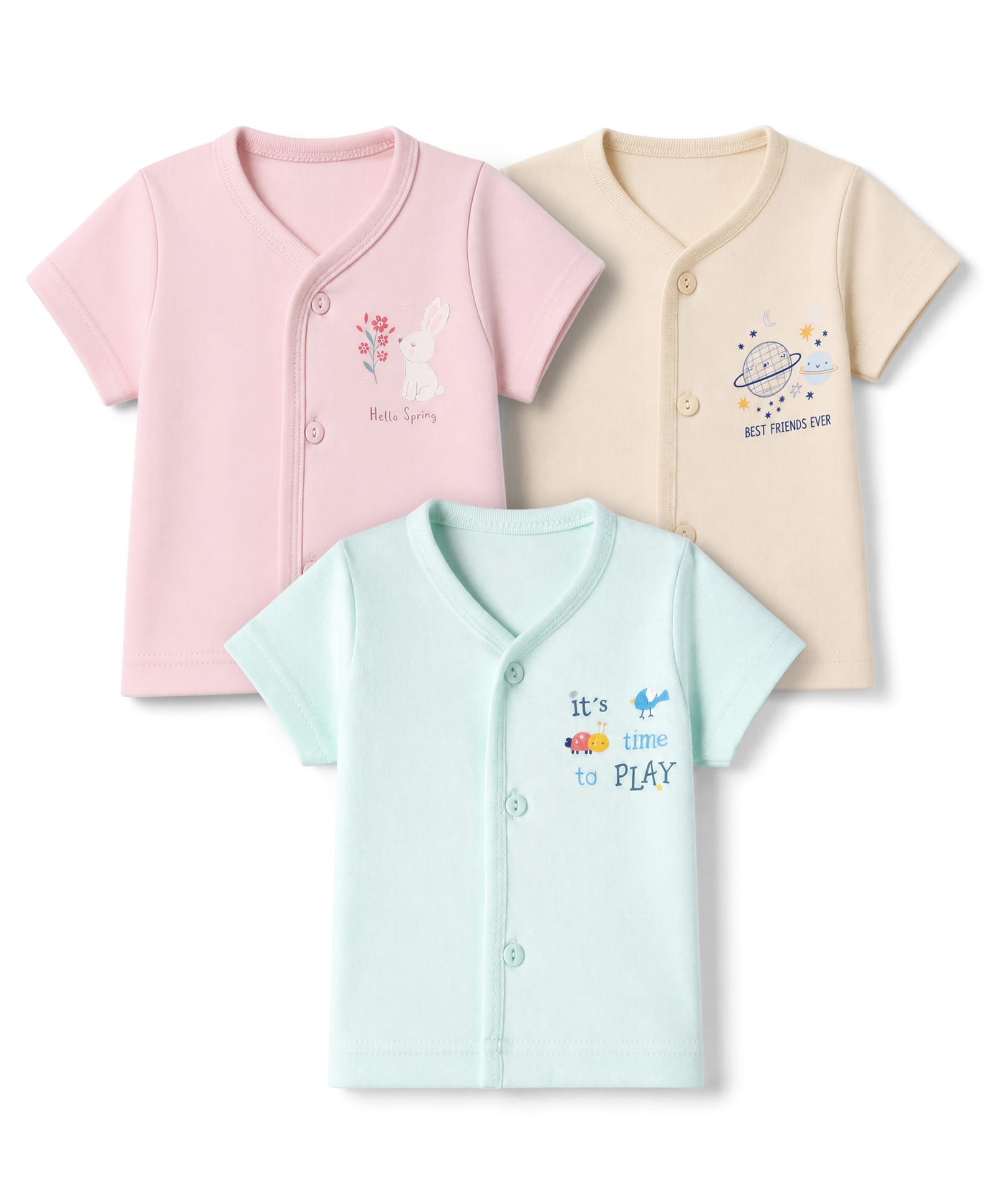 Zero Sinker Knit Half Sleeves Jhablas With Animal & Text Print Set of 3 - Beige & Blue-picture-29