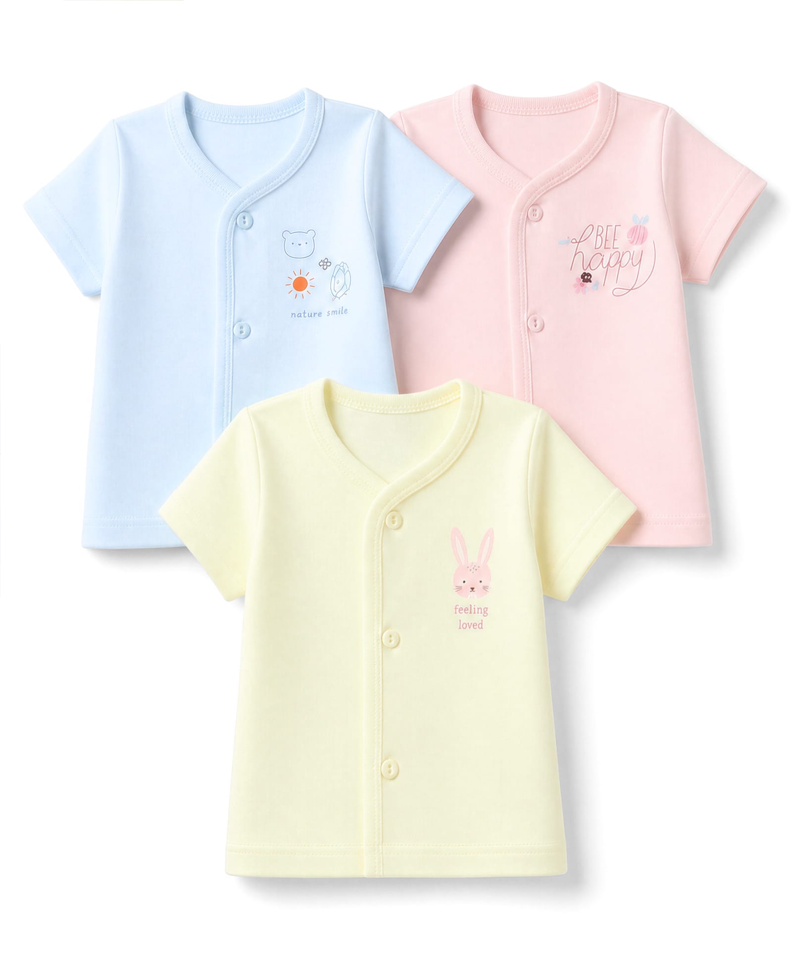 Zero Sinker Knit Half Sleeves Jhablas With Animal & Text Print Set of 3 - Pink & Blue-picture-33
