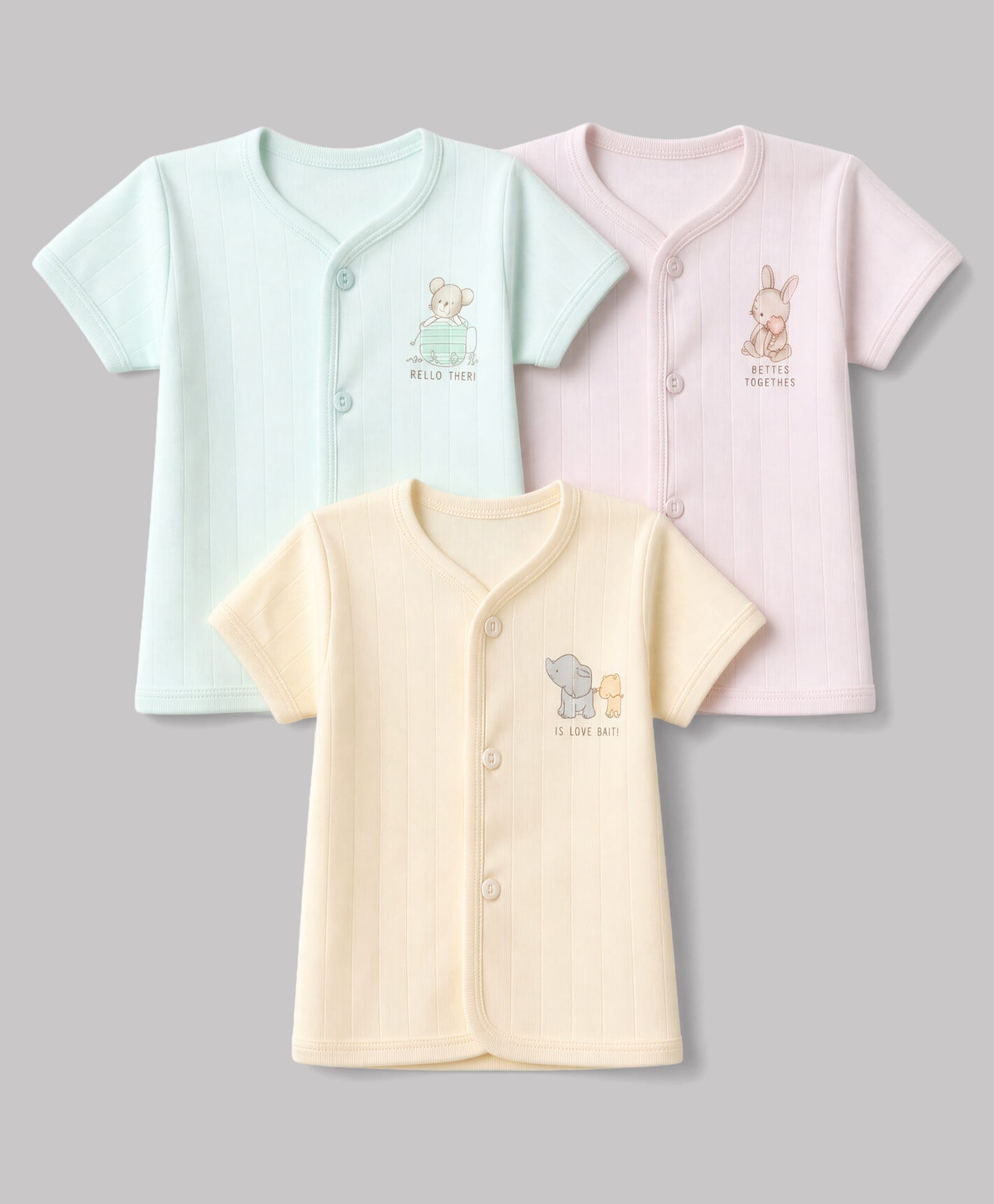 Zero Sinker Knit Half Sleeves Jhablas With Animal & Text Print Set of 3 - Cream & Light Blue-picture-10