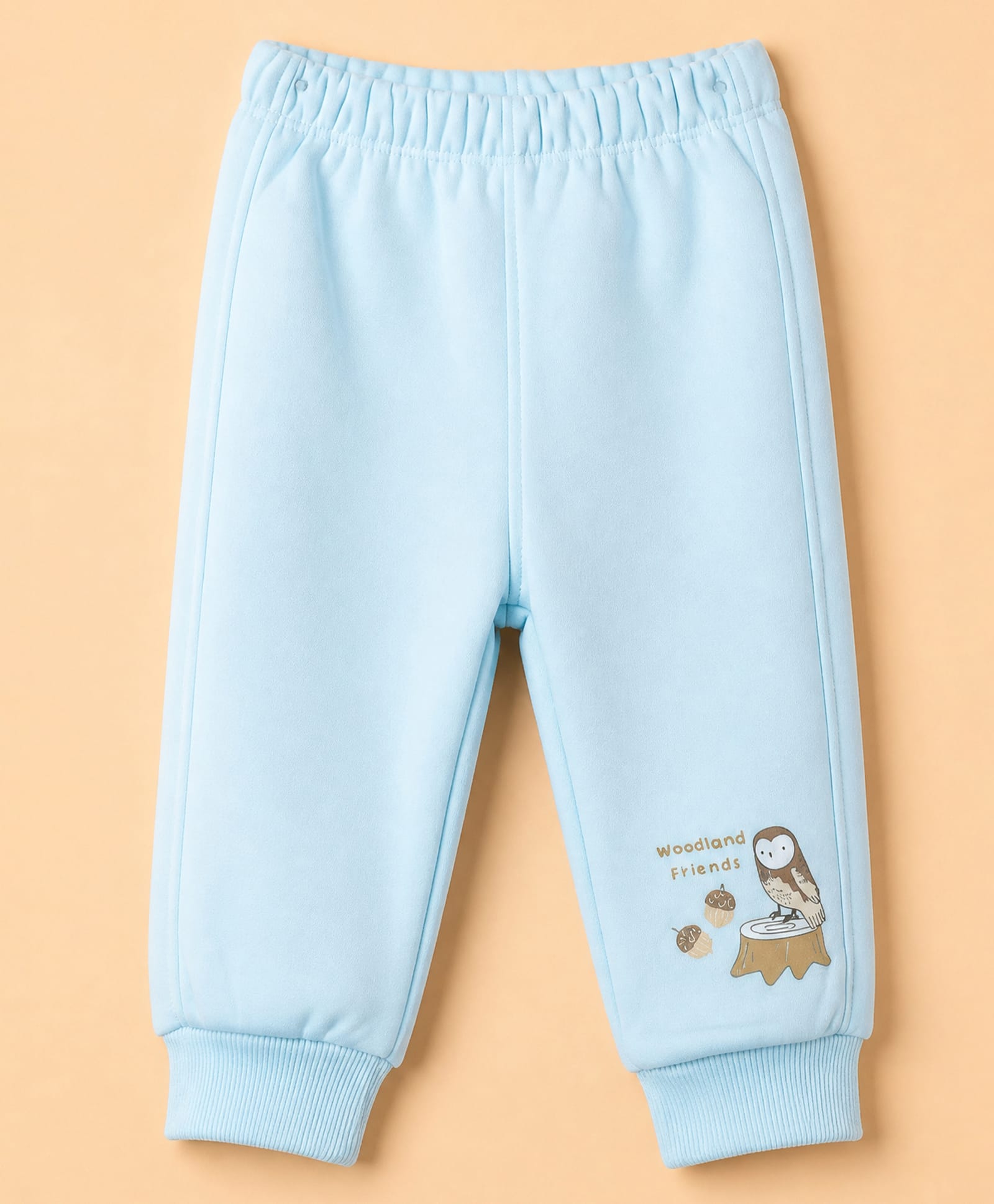 Little Kangaroos Fleece Knit Joggers with Full Length and Owl Applique in Blue-picture-36