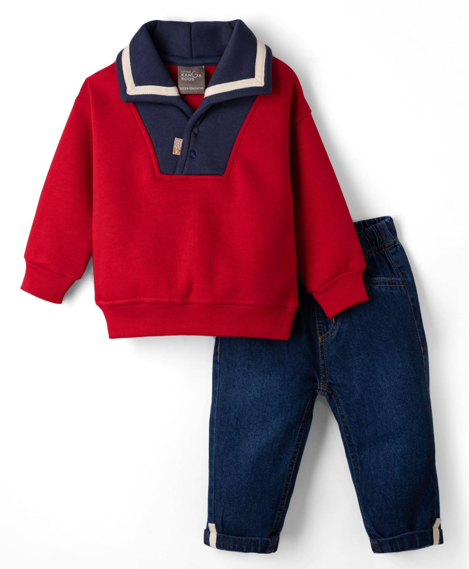 Little Kangaroos Fleece Knit Full Sleeves Winter Wear Suit - Red-image-43
