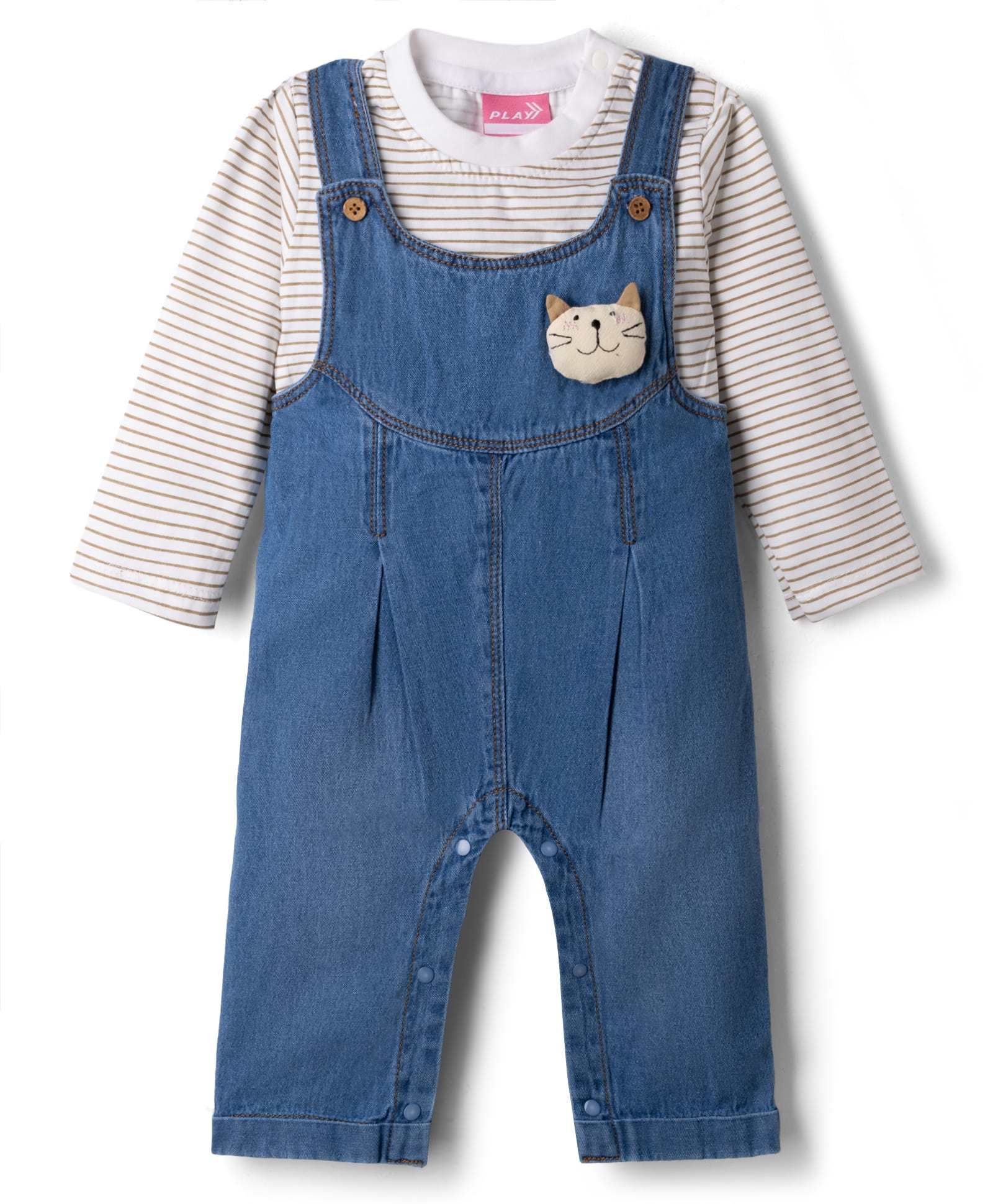 Little Kangaroos Woven Dungarees with Striped & Animal Applique in Blue-picture-5