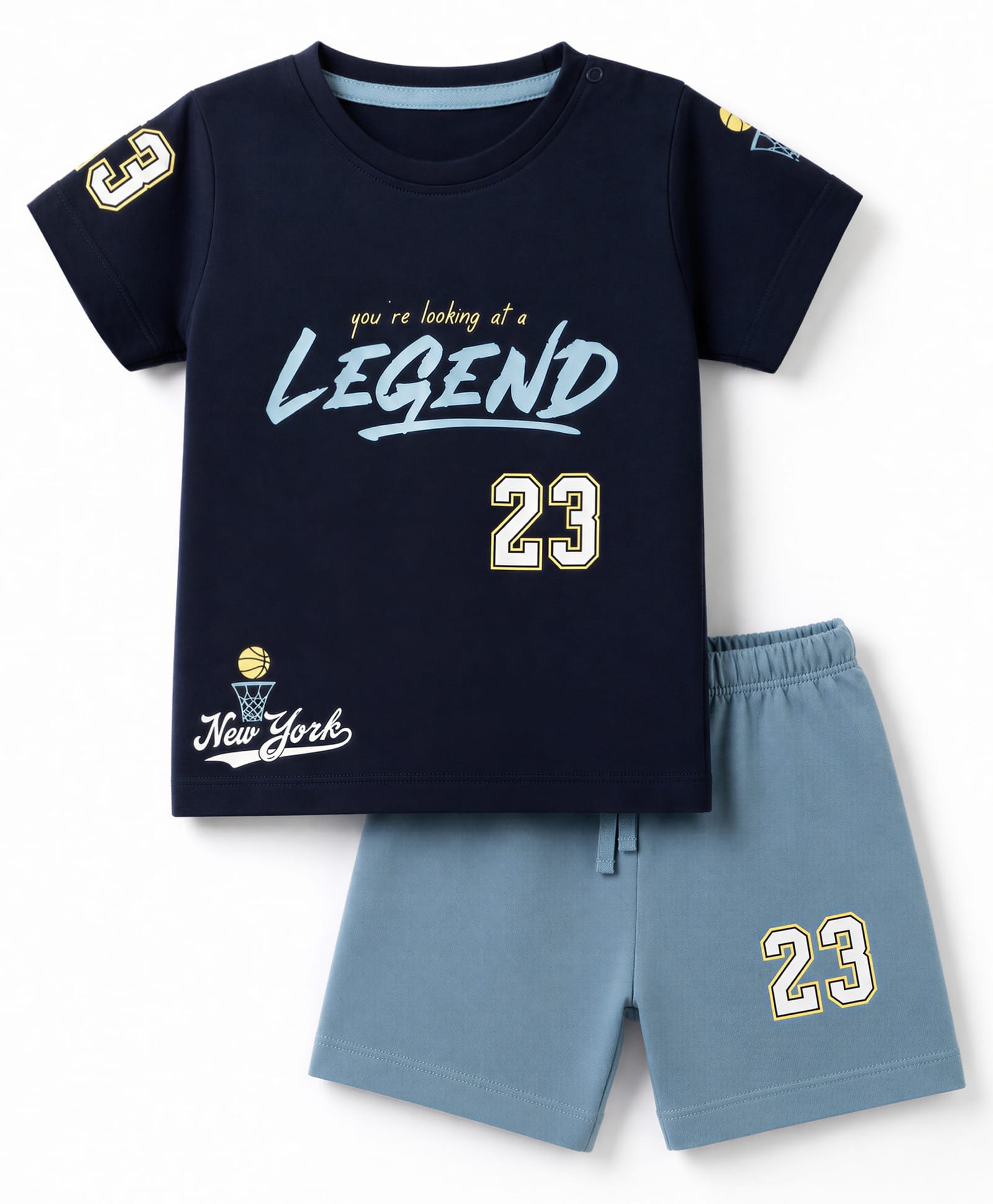 CUCUMBER Sinker Knit Half Sleeves Text Printed T-Shirt & Shorts Set - Navy-picture-20