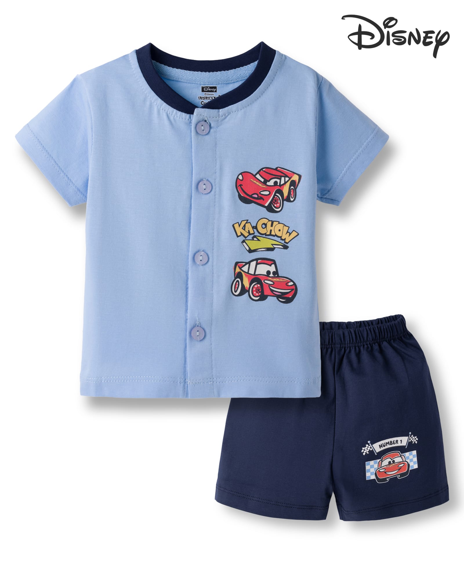 CUCUMBER Sinker Knit Half Sleeves T-Shirt & Shorts Night Suit with Cars Print - Blue-picture-26