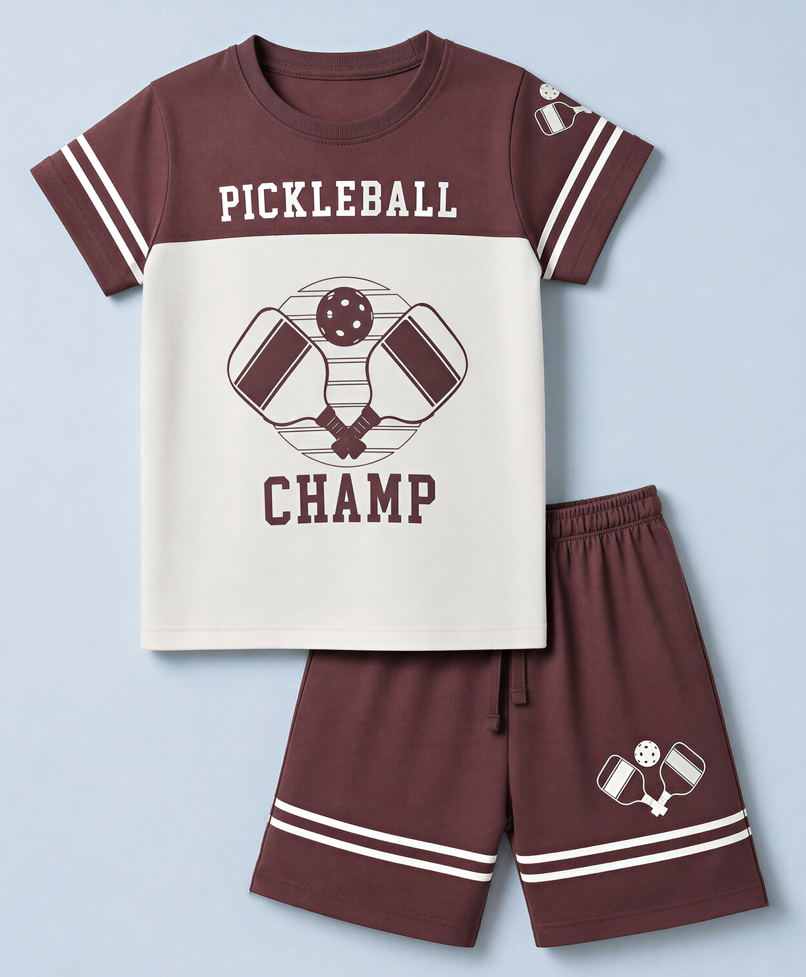 CUCUMBER Sinker Knit Half Sleeves T-Shirt & Shorts Set Pickle Ball Print - Pink-picture-18