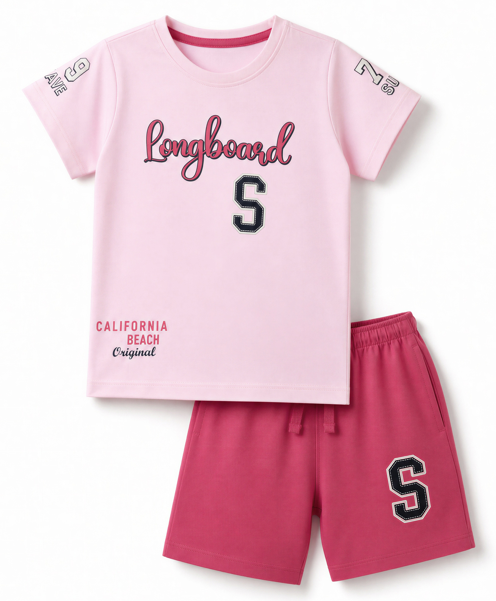 CUCUMBER Sinker Knit Half Sleeves T-Shirt & Shorts Set Longboard Print - Baby Pink-picture-20