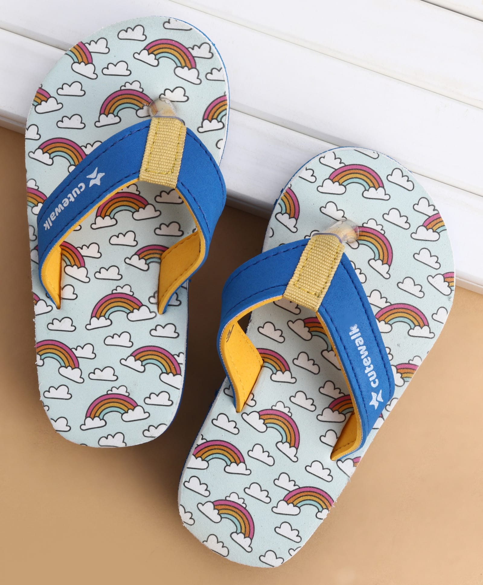 Cute Walk by Babyhug Slip On Flip Flops With Rainbow Print - Blue-picture-21
