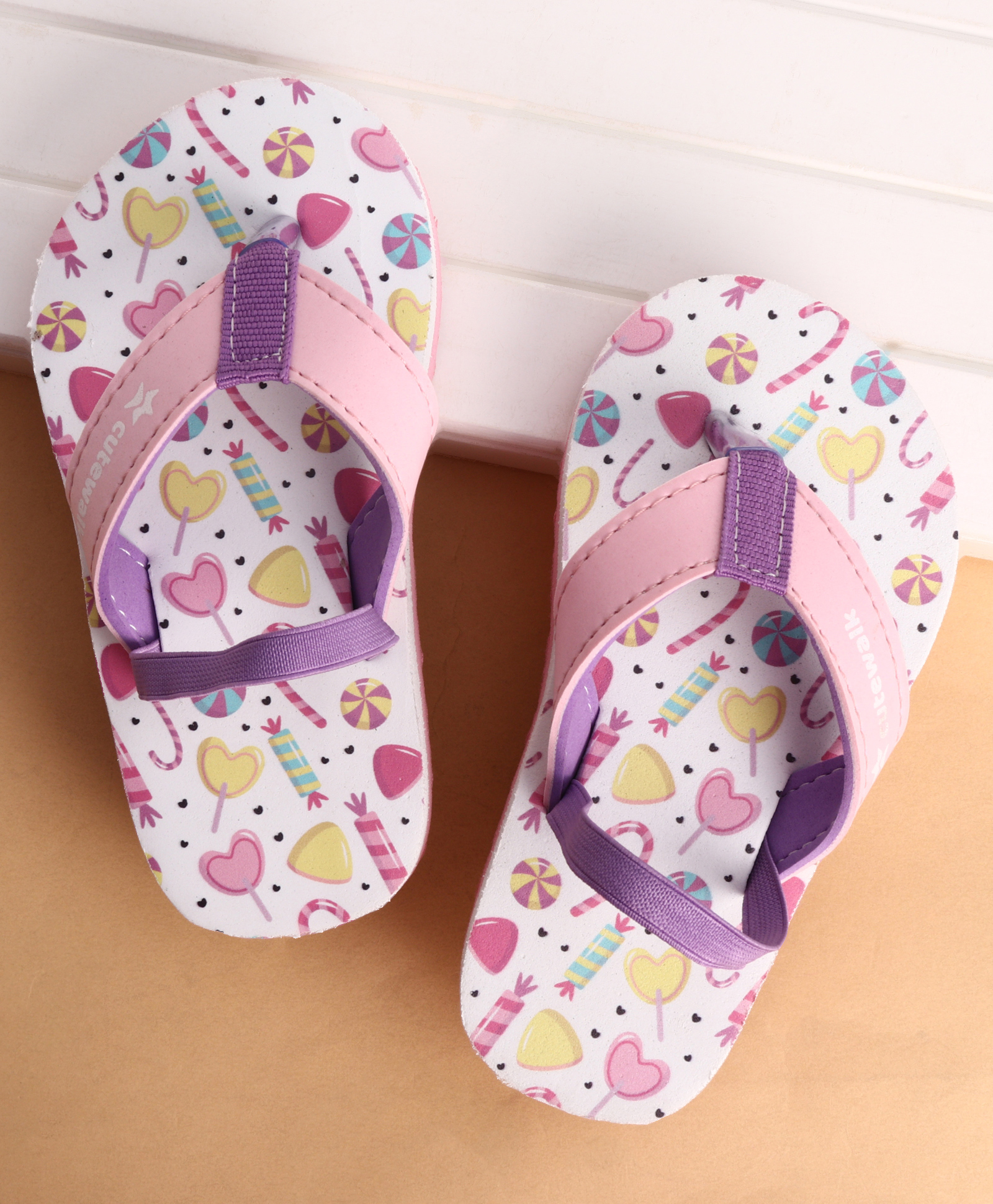 Cute Walk by Babyhug Back Strap Closure Flip Flops With Candy Print - White & Pink-image-18