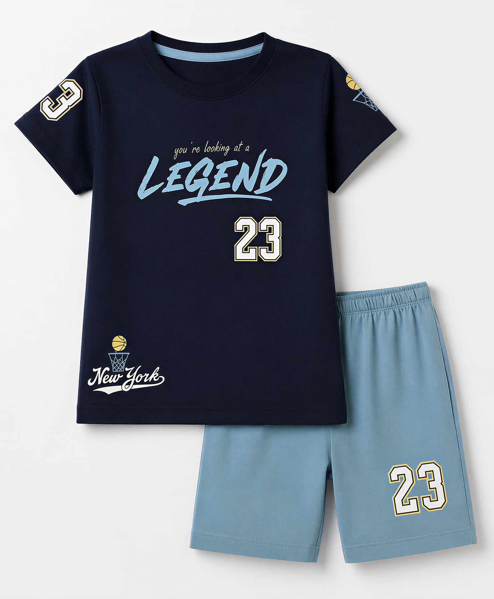 CUCUMBER Sinker Knit Half Sleeves T-Shirt & Shorts Set Legend Print - White & Red-image-3