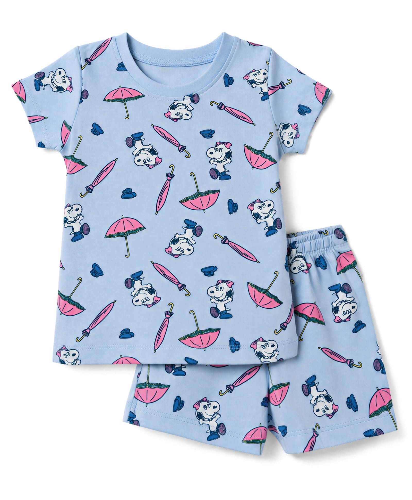 CUCUMBER Sinker Knit Half Sleeves Co-ords T-Shirt & Shorts Night Suit Umbrella Print - Light Blue-image-23