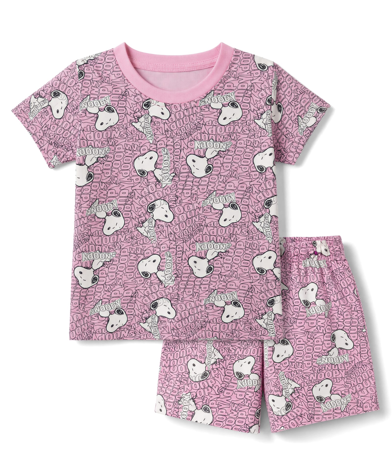CUCUMBER Sinker Knit Half Sleeves Co-ords T-Shirt & Shorts Night Suit Snoopy Print - Pink-picture-17