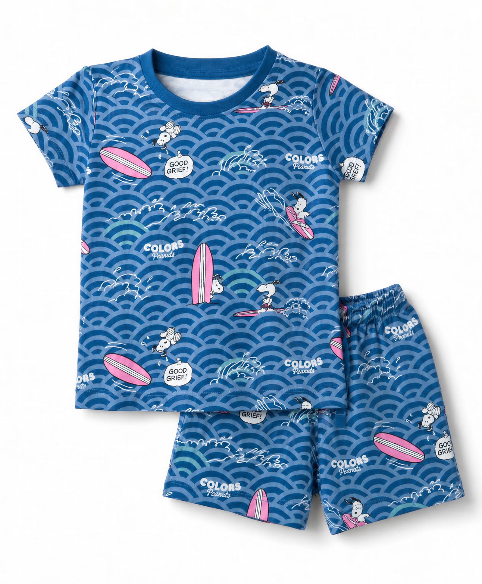 CUCUMBER Sinker Knit Half Sleeves Co-ords T-Shirt & Shorts Night Suit Snoopy Print - Blue-picture-36