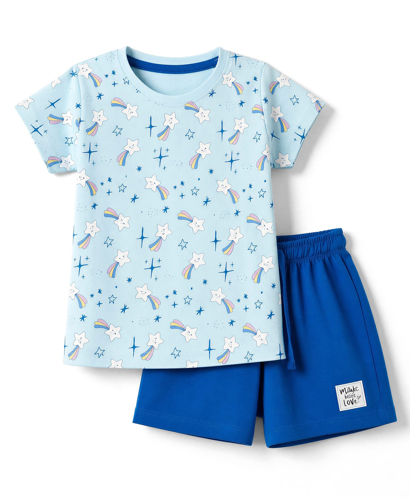CUCUMBER Sinker Knit Half Sleeves T-Shirt & Shorts Set Star Print - Blue-picture-13