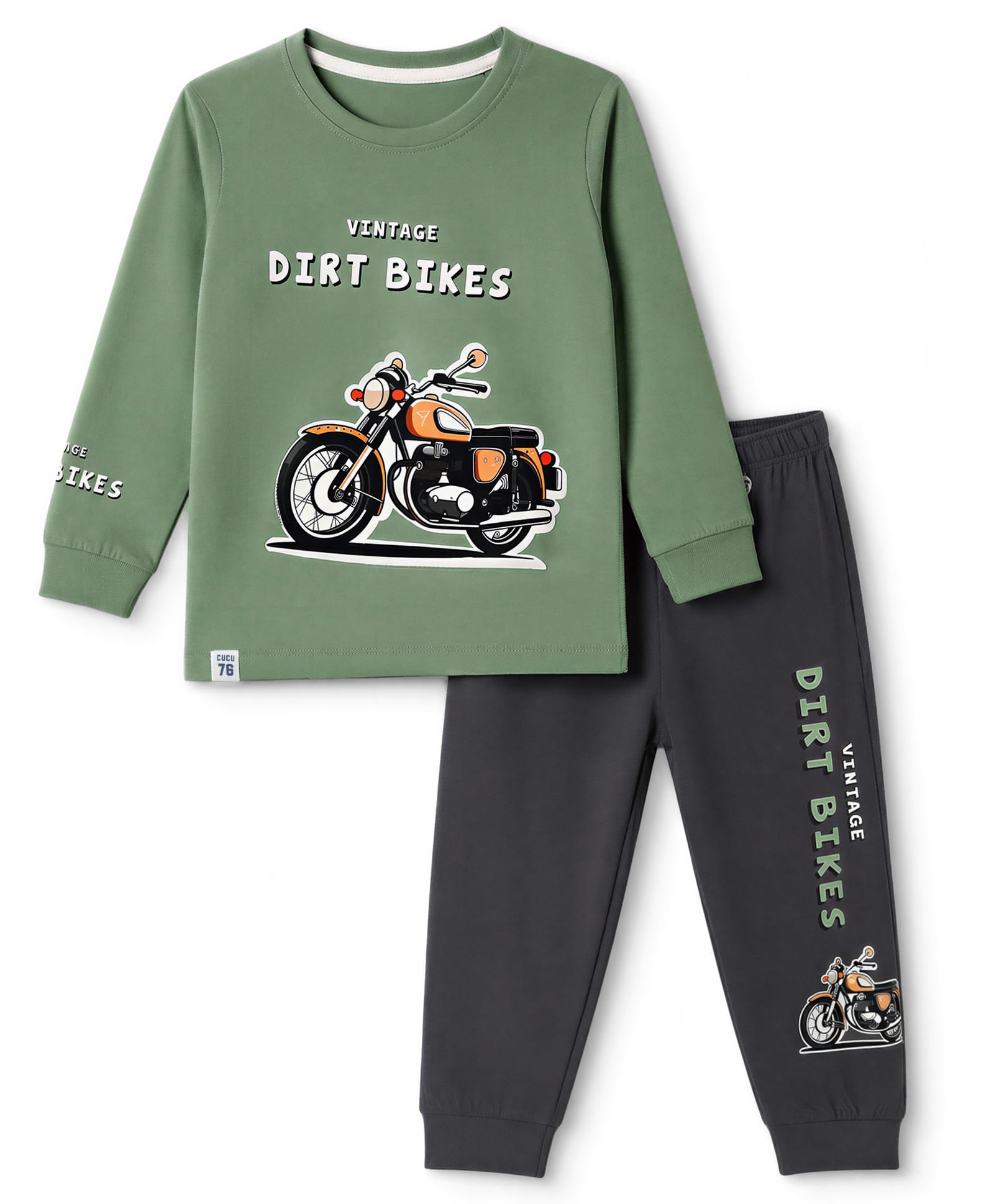 CUCUMBER Sinker Knit Full Sleeves T-Shirt & Jogger Set Dirt Bike Print - Green-picture-27