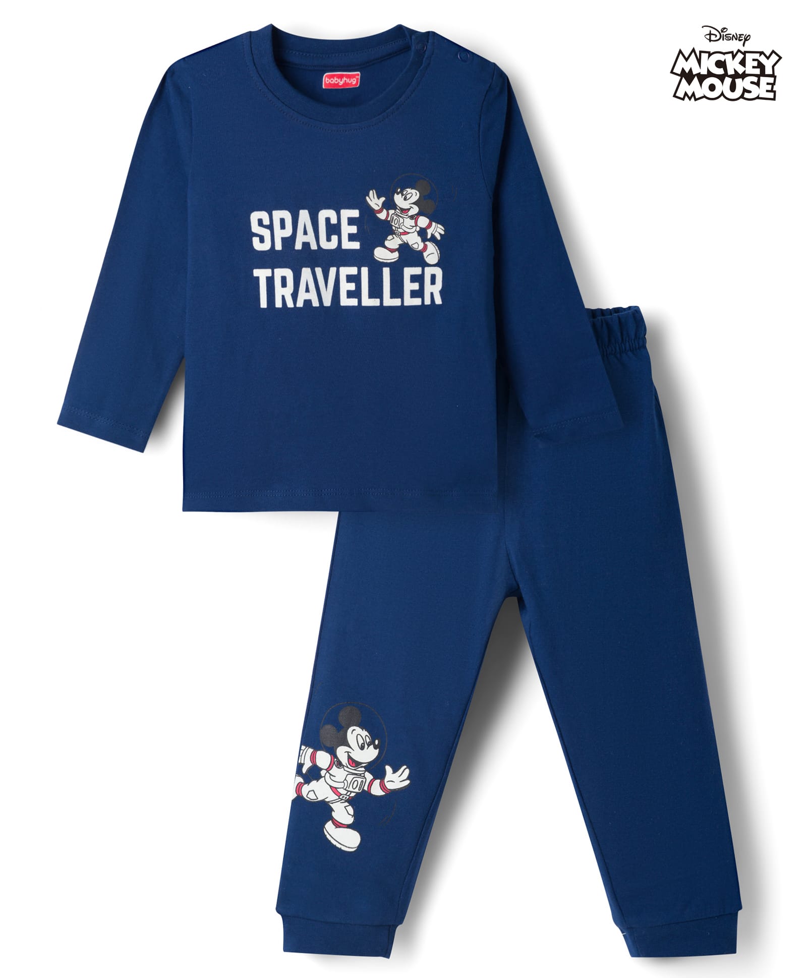 Babyhug Disney Single Jersey Knit Full Sleeves T-Shirt & Pyjama Night Suit with Space Theme Glow in the Dark Print - Navy Blue-image-35