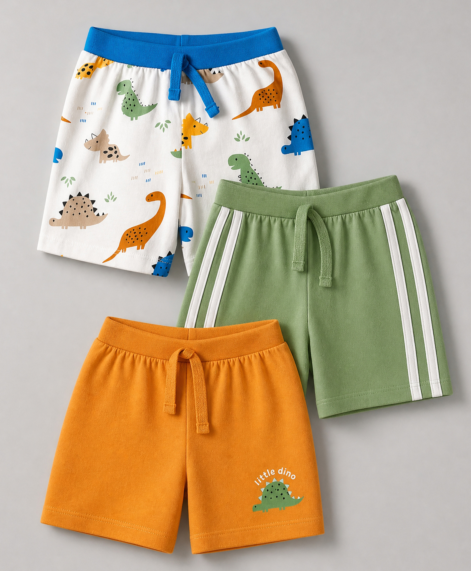 Babyhug Cotton Singe Jersey Knit Mid Thigh Shorts With Animal Print Pack of 3 - White, Green & Mustard-image-28