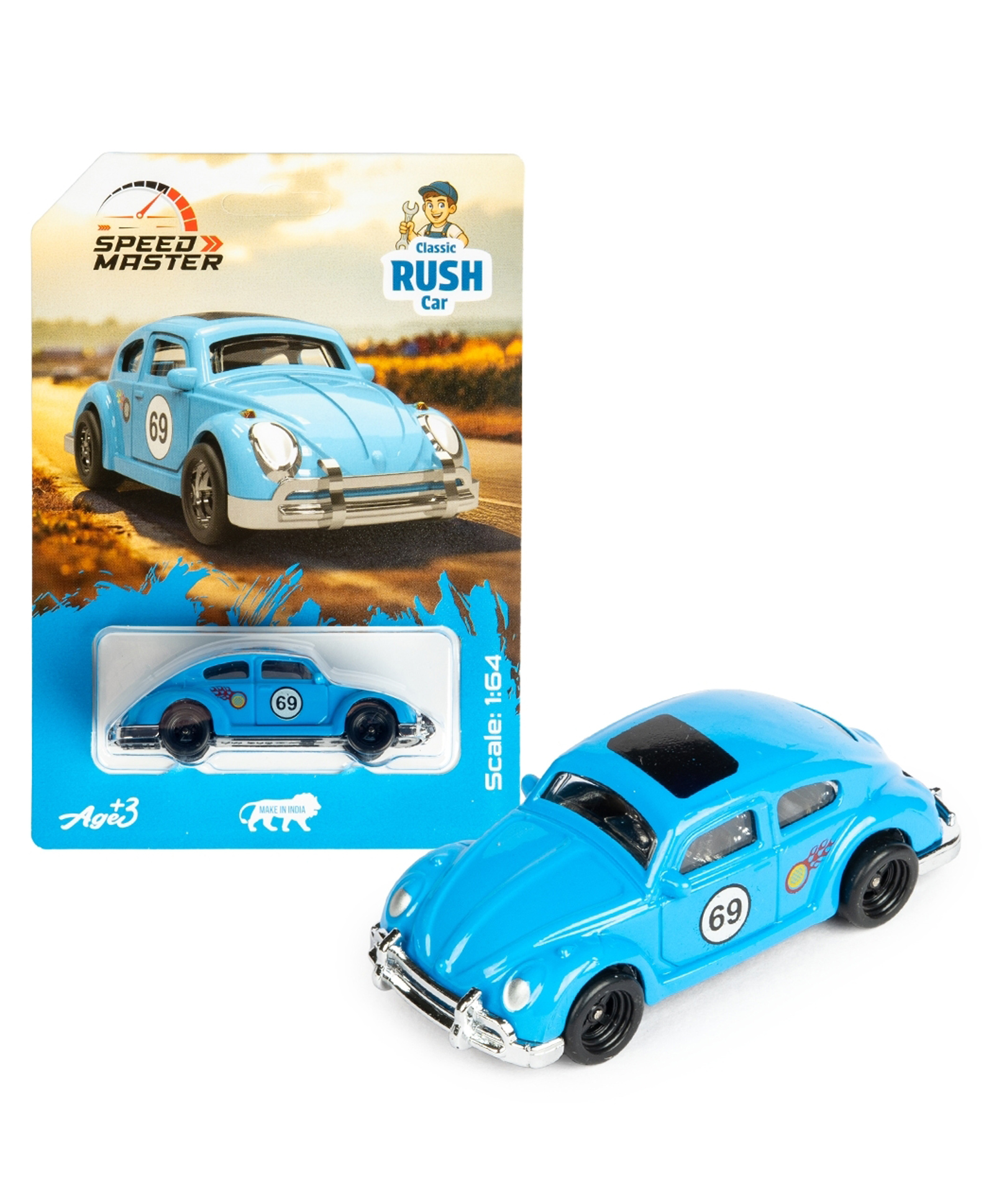 Ratnas Die Cast Rush Car Toy With Free Wheel - Blue-picture-2
