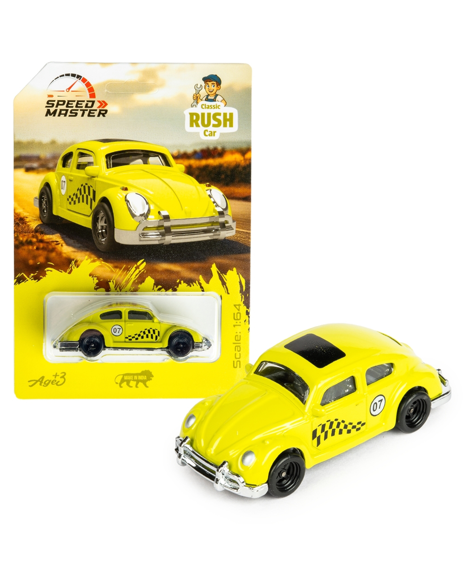 Ratnas Die Cast Rush Car Toy With Free Wheel - Yellow-picture-7