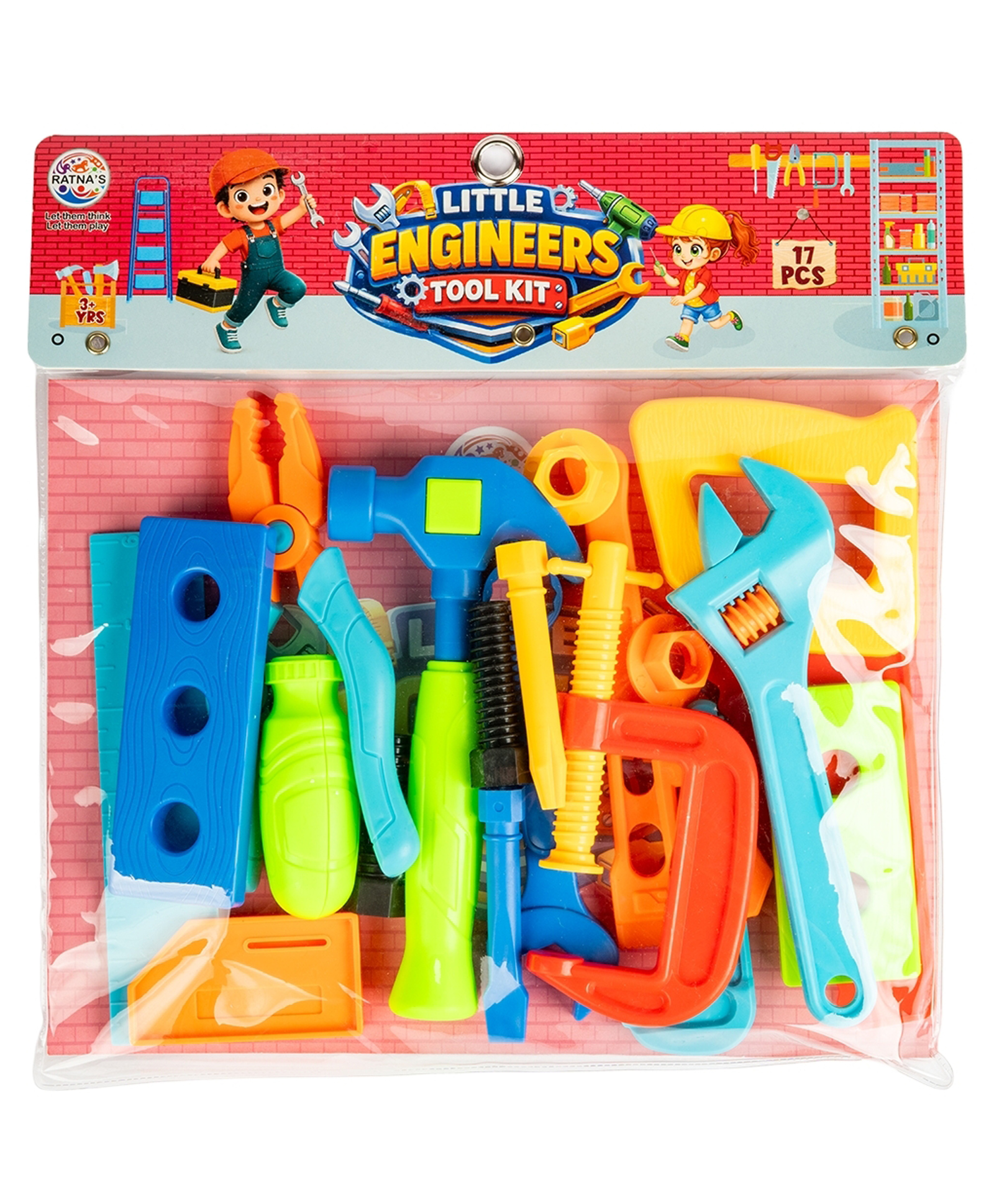 Ratnas Little Engineers Tool Kit Pretend Play Set with 17 Pieces - Multicolor-image-10