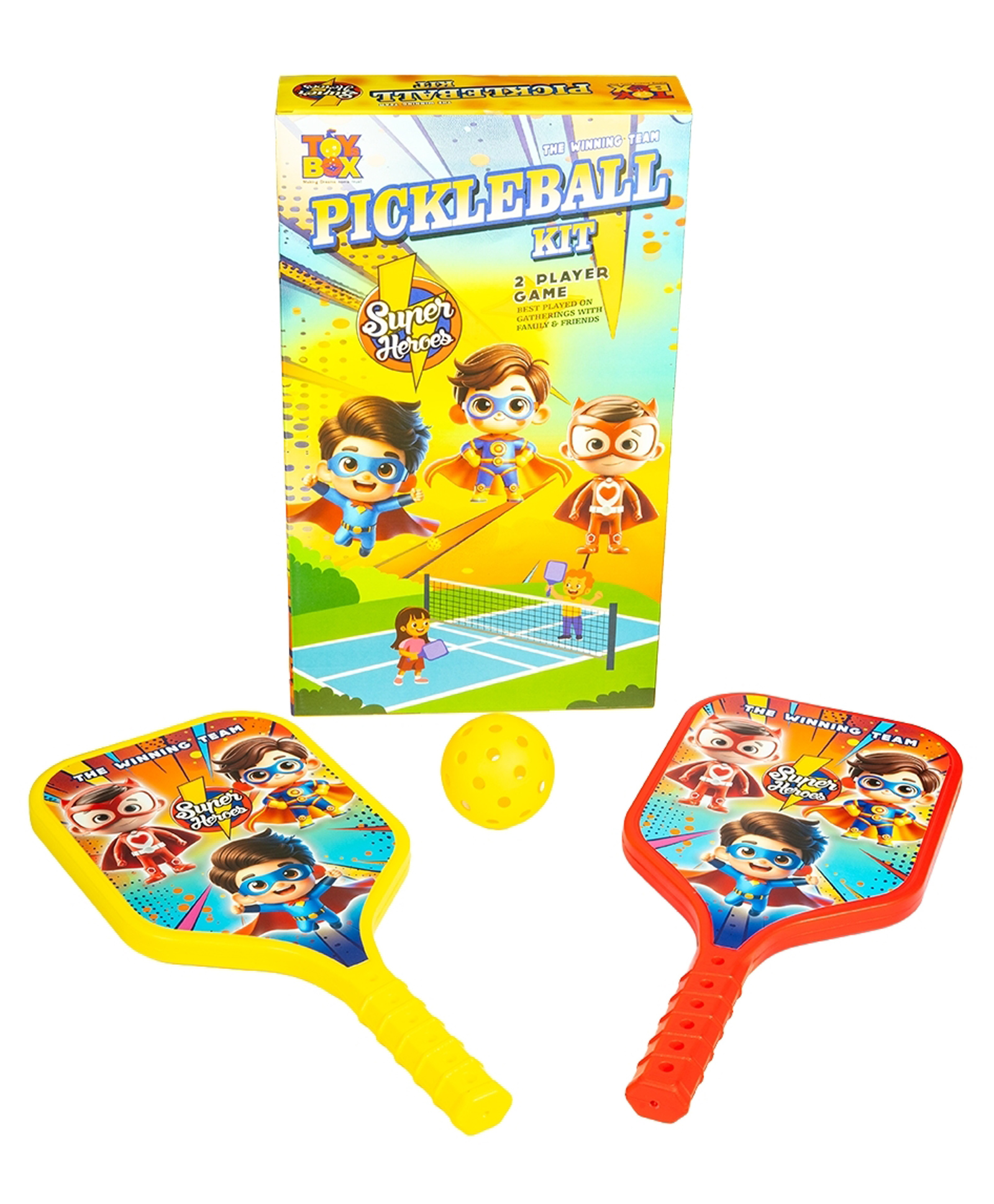 Toysbox Superhero Theme Pickle Ball Kit with 2 Rackets and 1 Ball -Multicolor-image-6