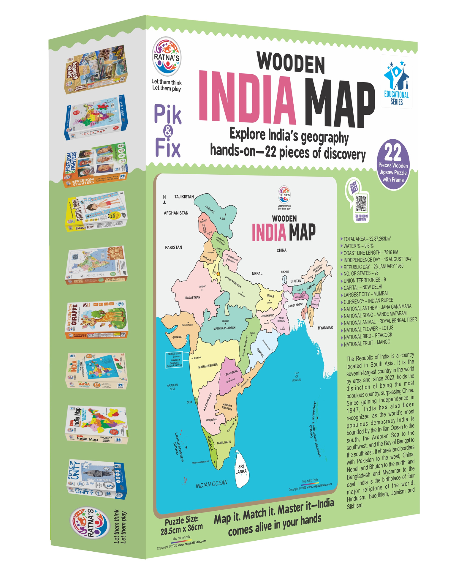 Ratnas Wooden India Map Puzzle with 22 Wooden Pieces, Frame & Tweezer Educational Learning Toy - Multicolor-picture-9