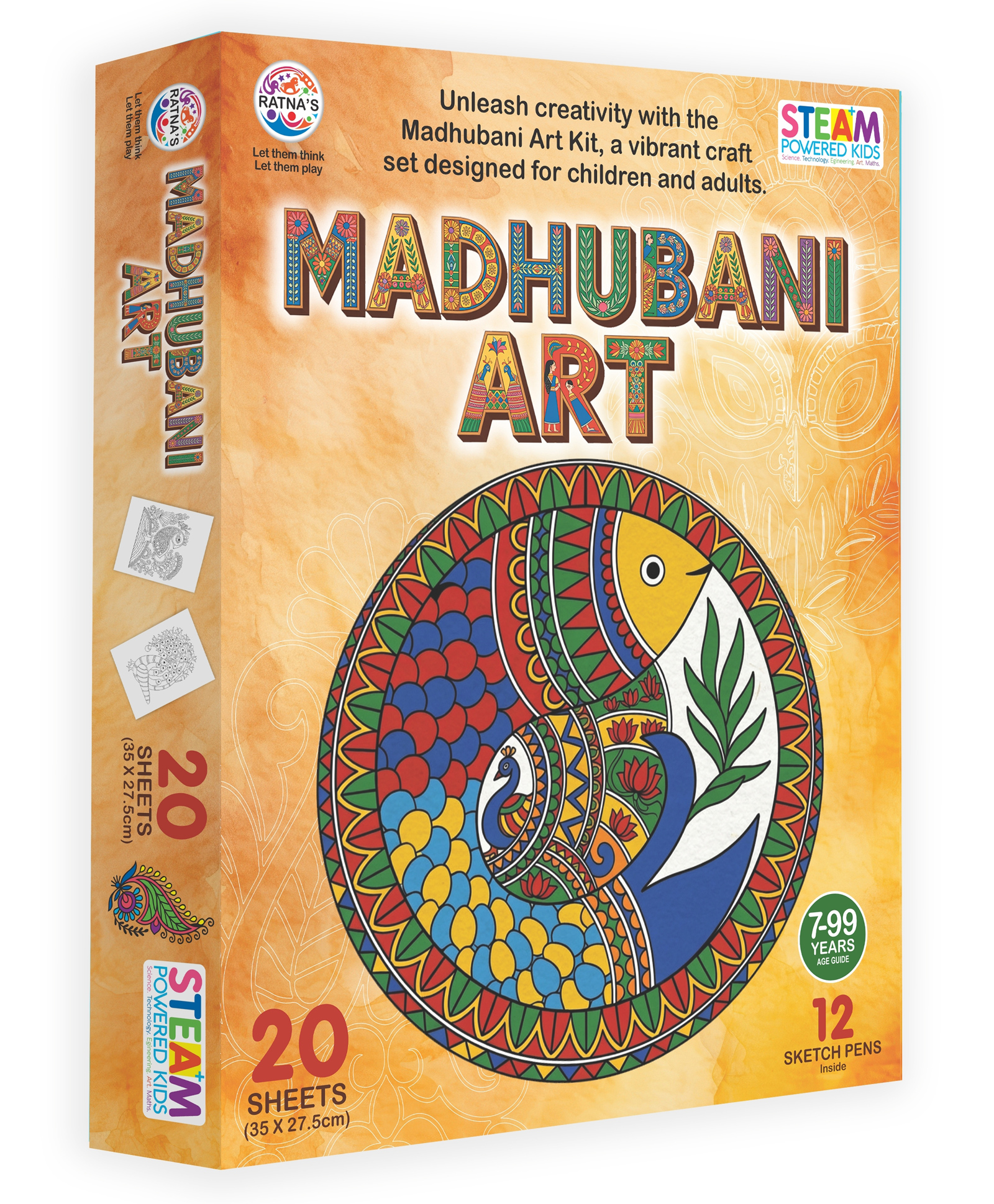 Ratnas Madhubani Art DIY Kit with Colouring Sheets, Sketch Pens & Hanging Frames - Multicolor-picture-22