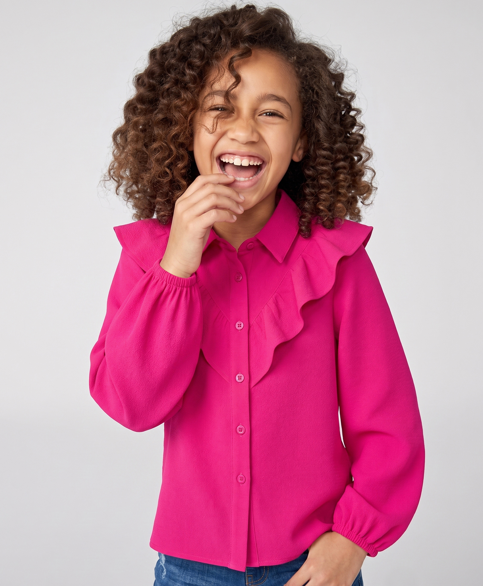 Pine Kids Woven Top with Full Sleeves and Ruffled Detail - Dark Pink-image-8