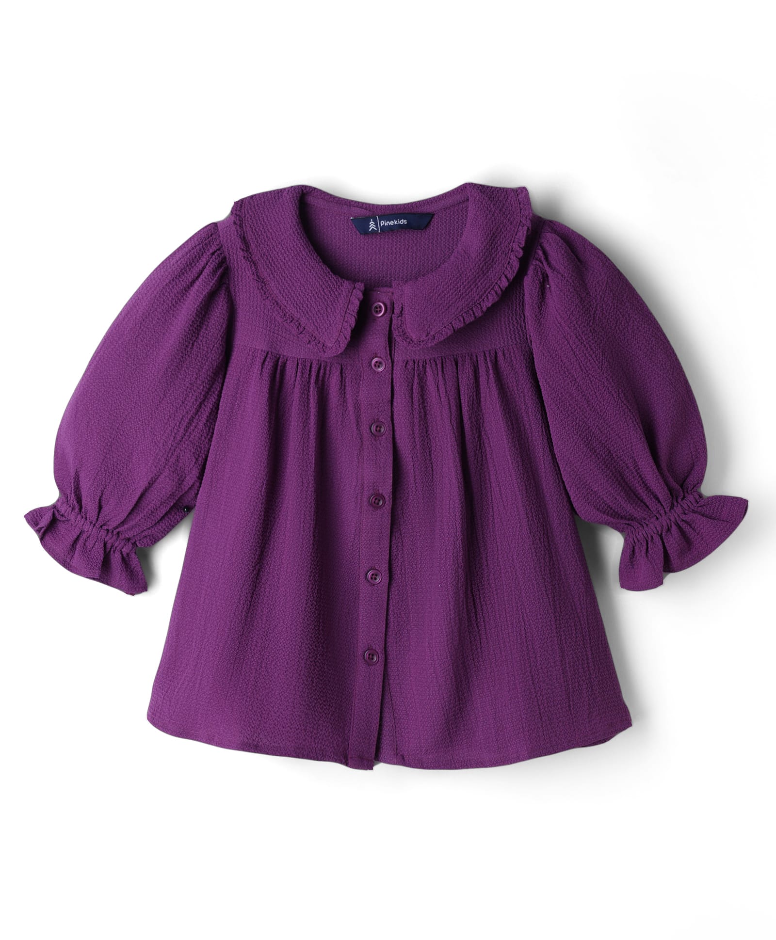 Pine Kids Woven Full Sleeves Solid Top - Purple-image-12